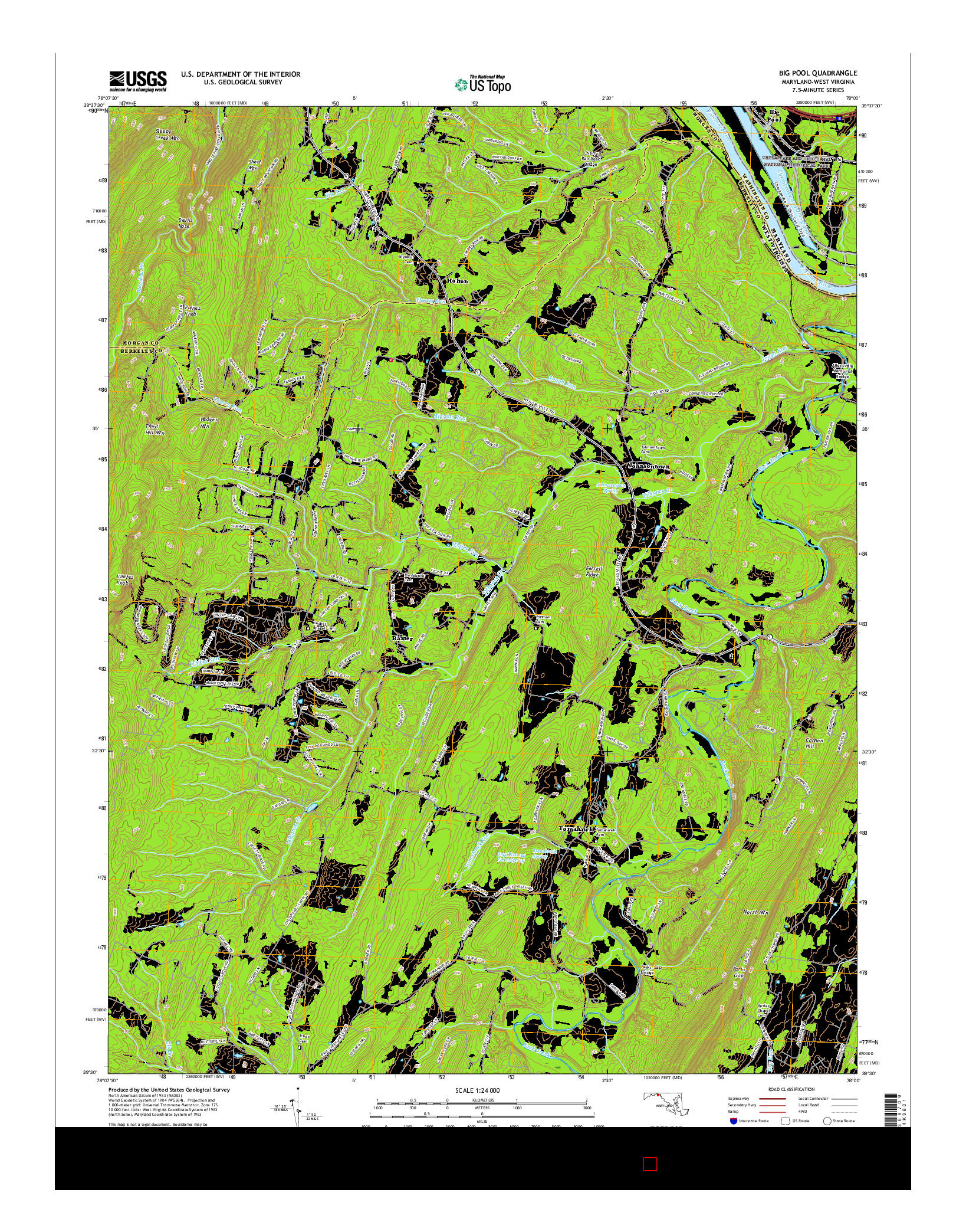 USGS US TOPO 7.5-MINUTE MAP FOR BIG POOL, MD-WV 2016