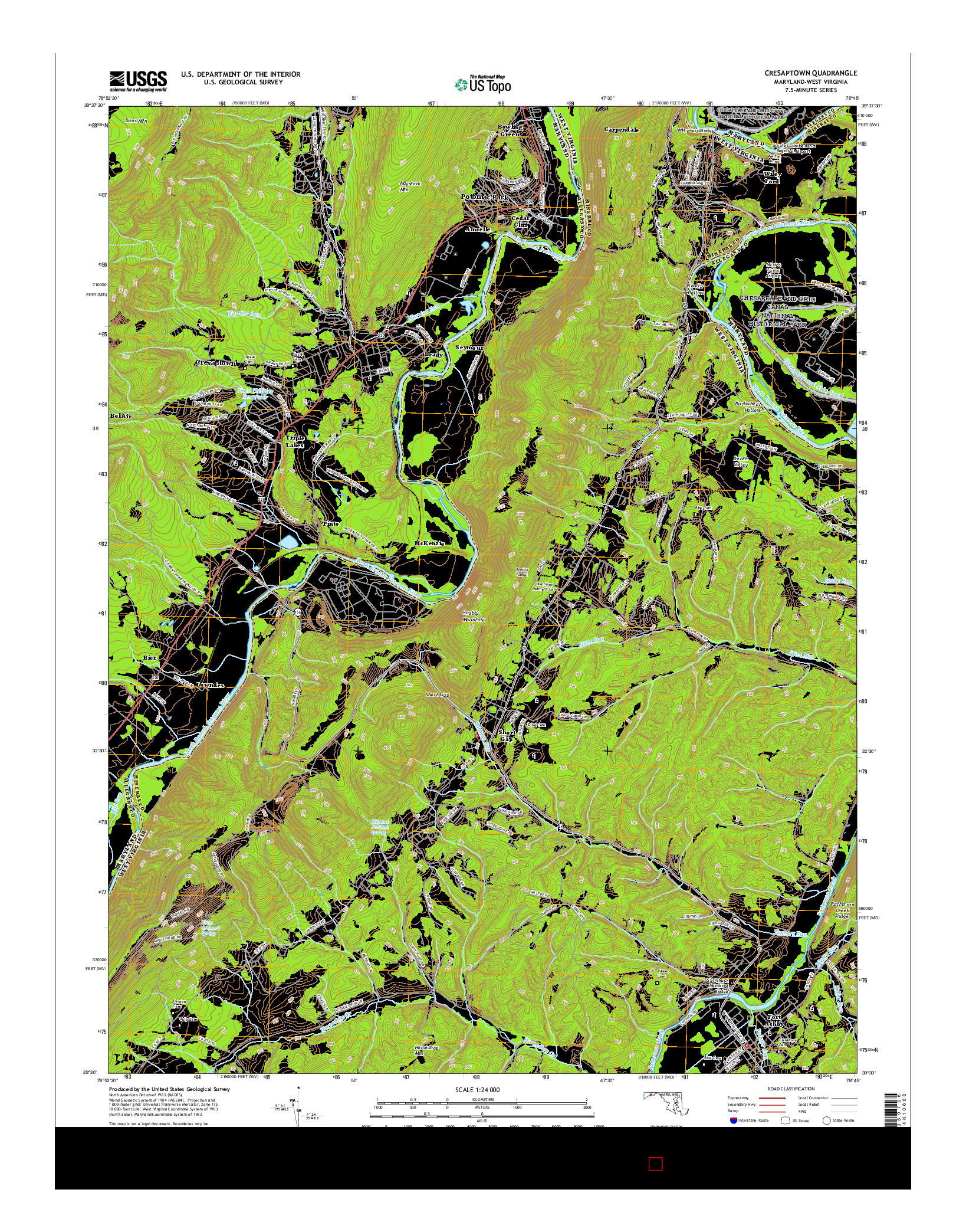 USGS US TOPO 7.5-MINUTE MAP FOR CRESAPTOWN, MD-WV 2016
