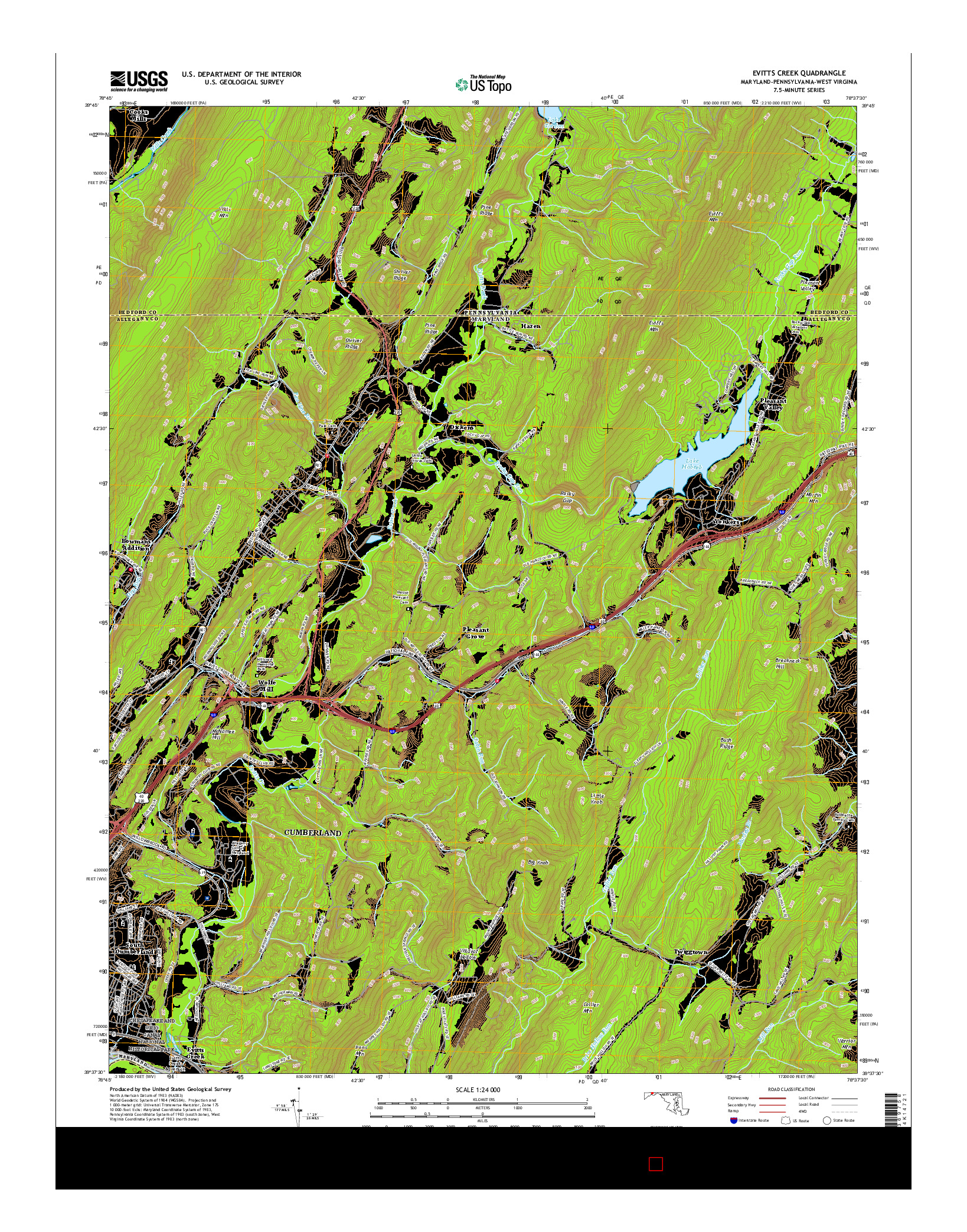 USGS US TOPO 7.5-MINUTE MAP FOR EVITTS CREEK, MD-PA-WV 2016