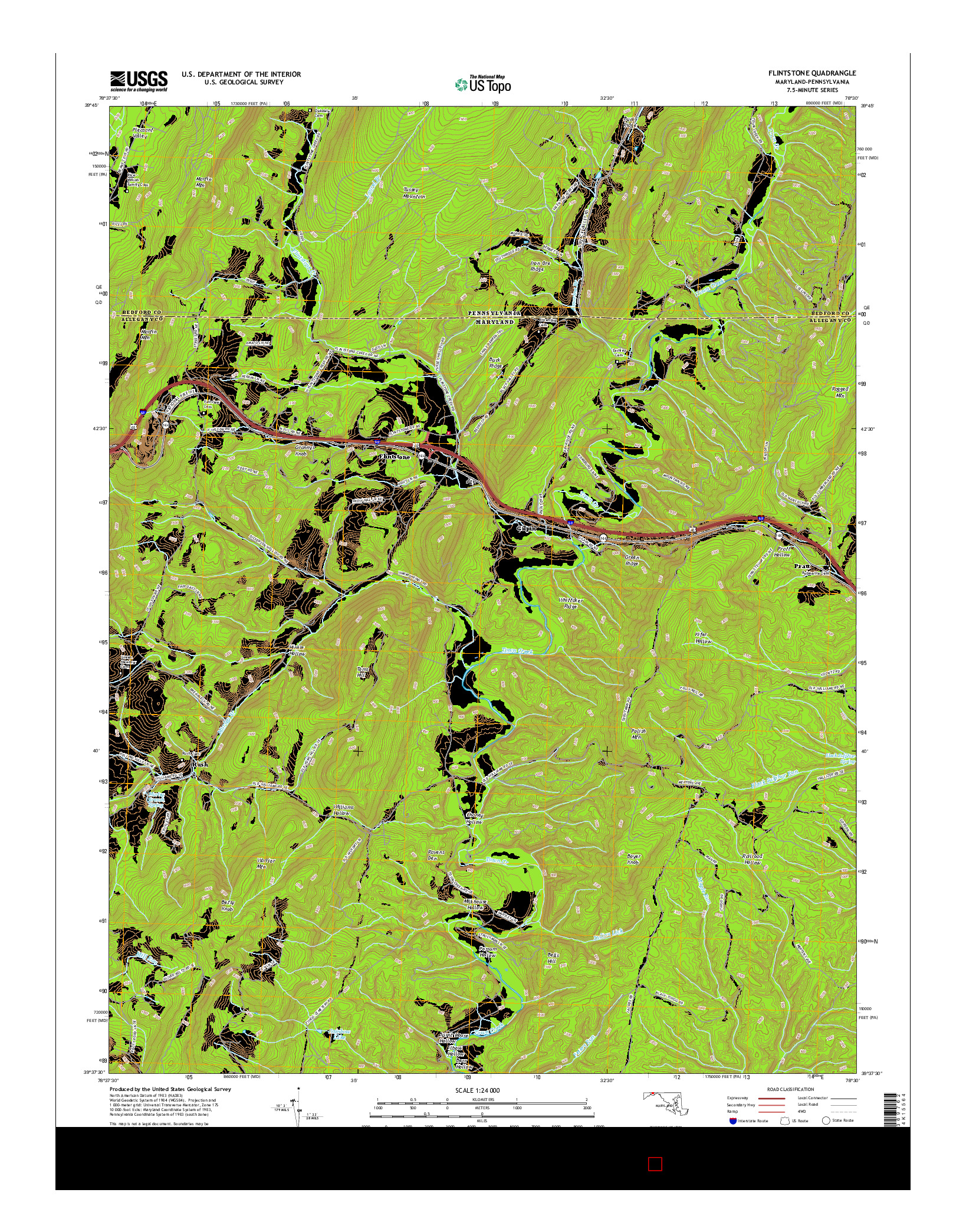 USGS US TOPO 7.5-MINUTE MAP FOR FLINTSTONE, MD-PA 2016