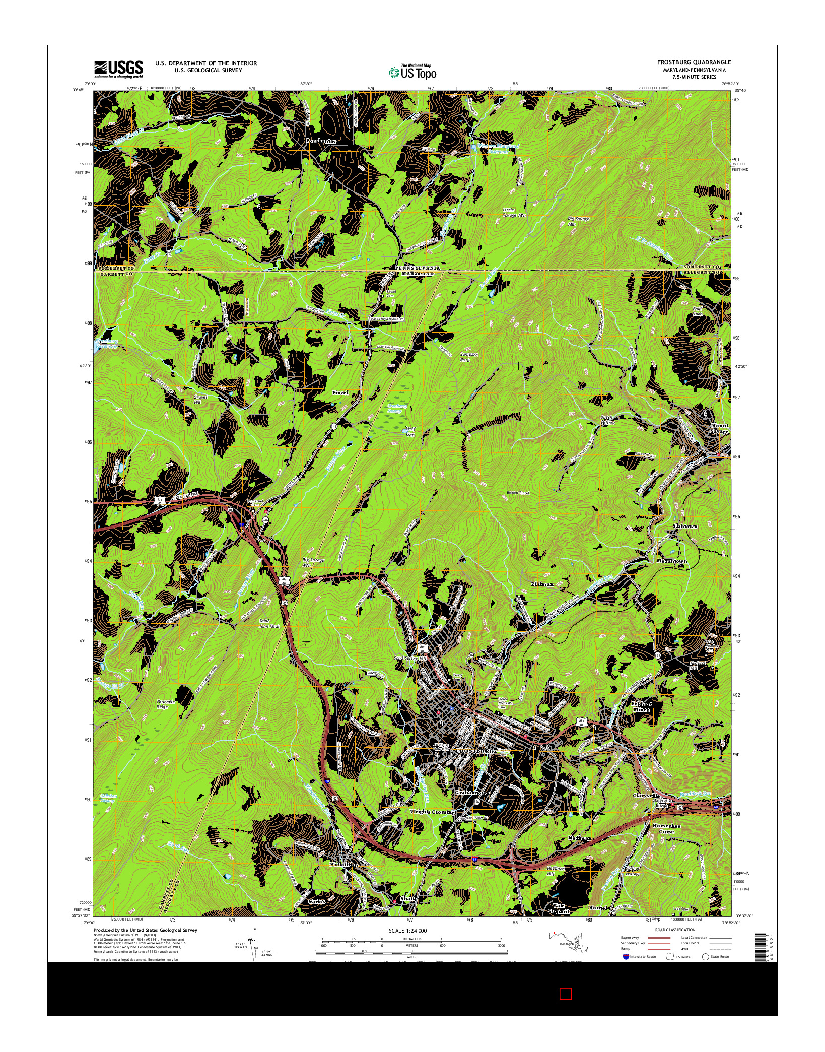 USGS US TOPO 7.5-MINUTE MAP FOR FROSTBURG, MD-PA 2016