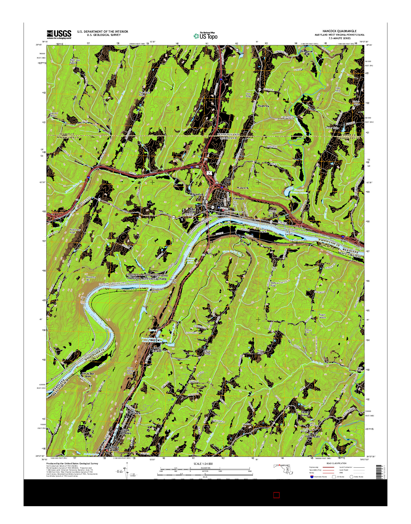 USGS US TOPO 7.5-MINUTE MAP FOR HANCOCK, MD-WV-PA 2016