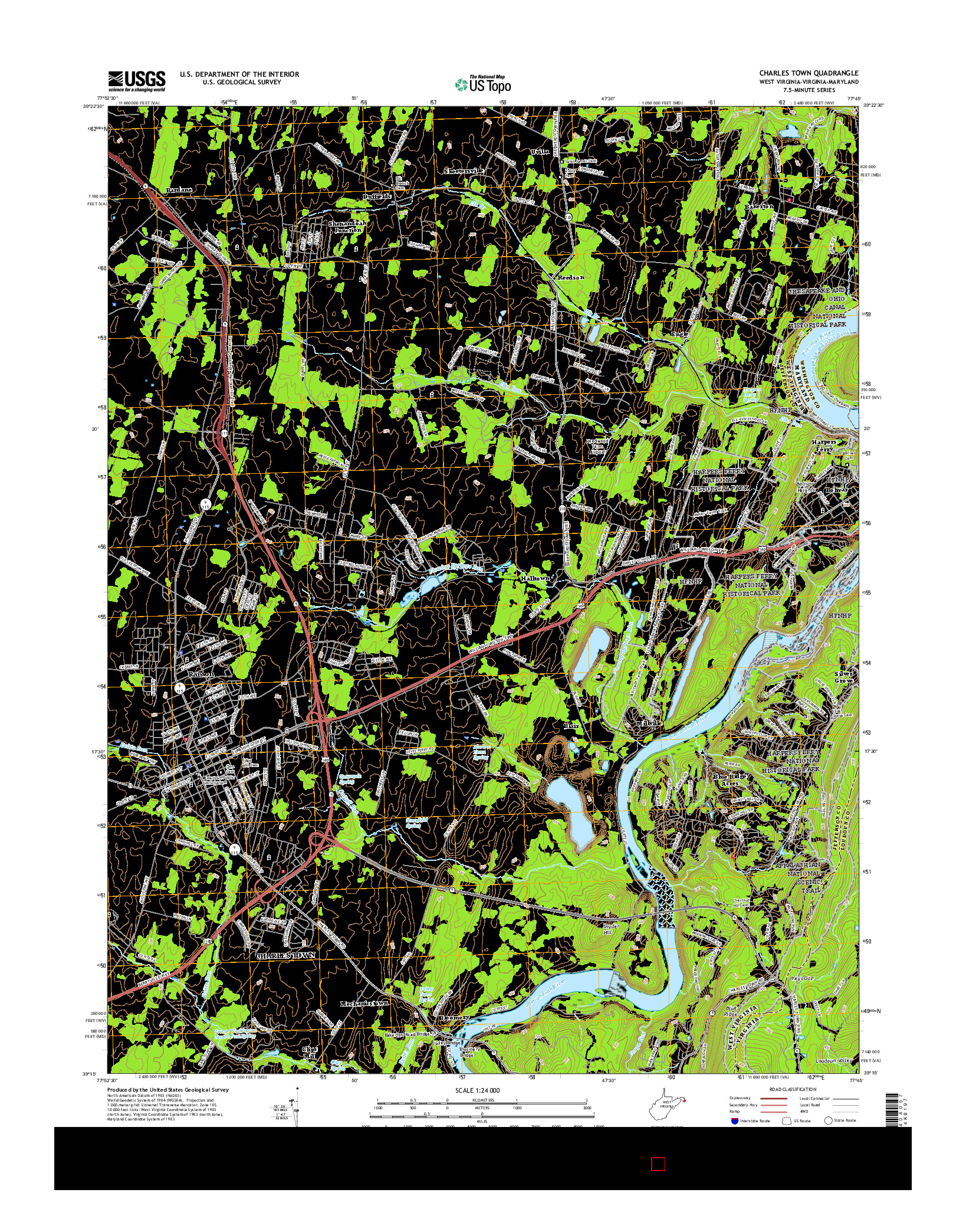 USGS US TOPO 7.5-MINUTE MAP FOR CHARLES TOWN, WV-VA-MD 2016
