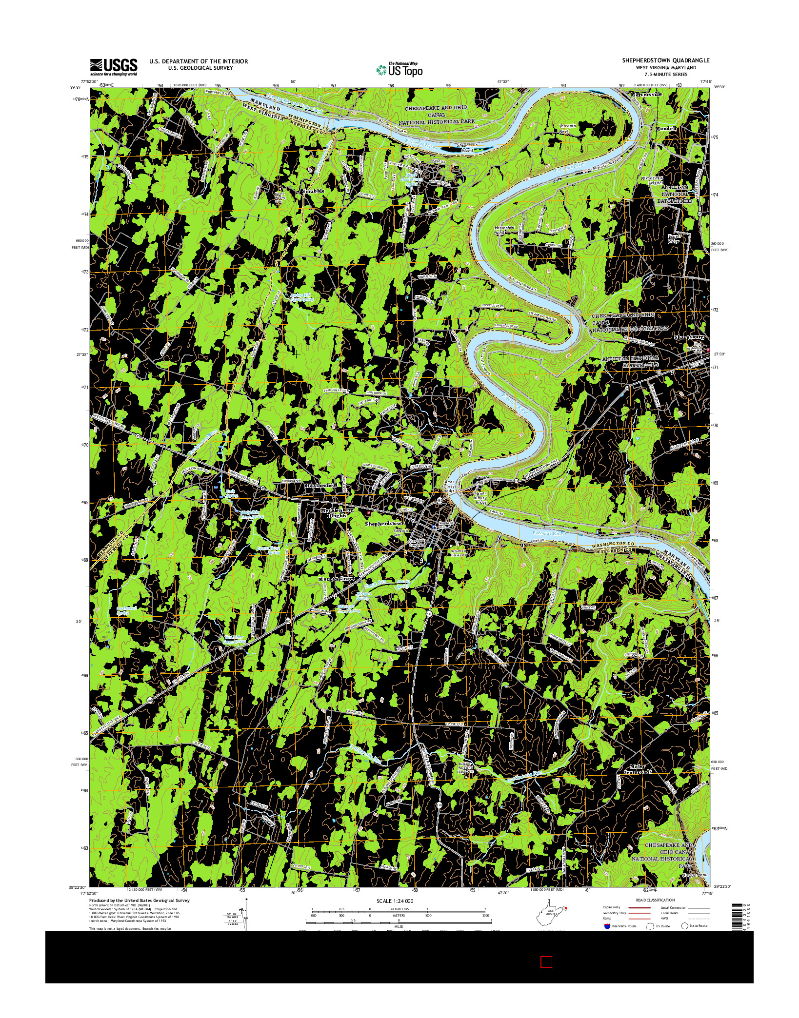 USGS US TOPO 7.5-MINUTE MAP FOR SHEPHERDSTOWN, WV-MD 2016