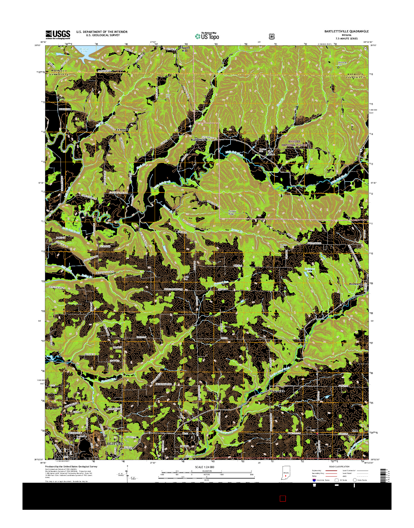 USGS US TOPO 7.5-MINUTE MAP FOR BARTLETTSVILLE, IN 2016