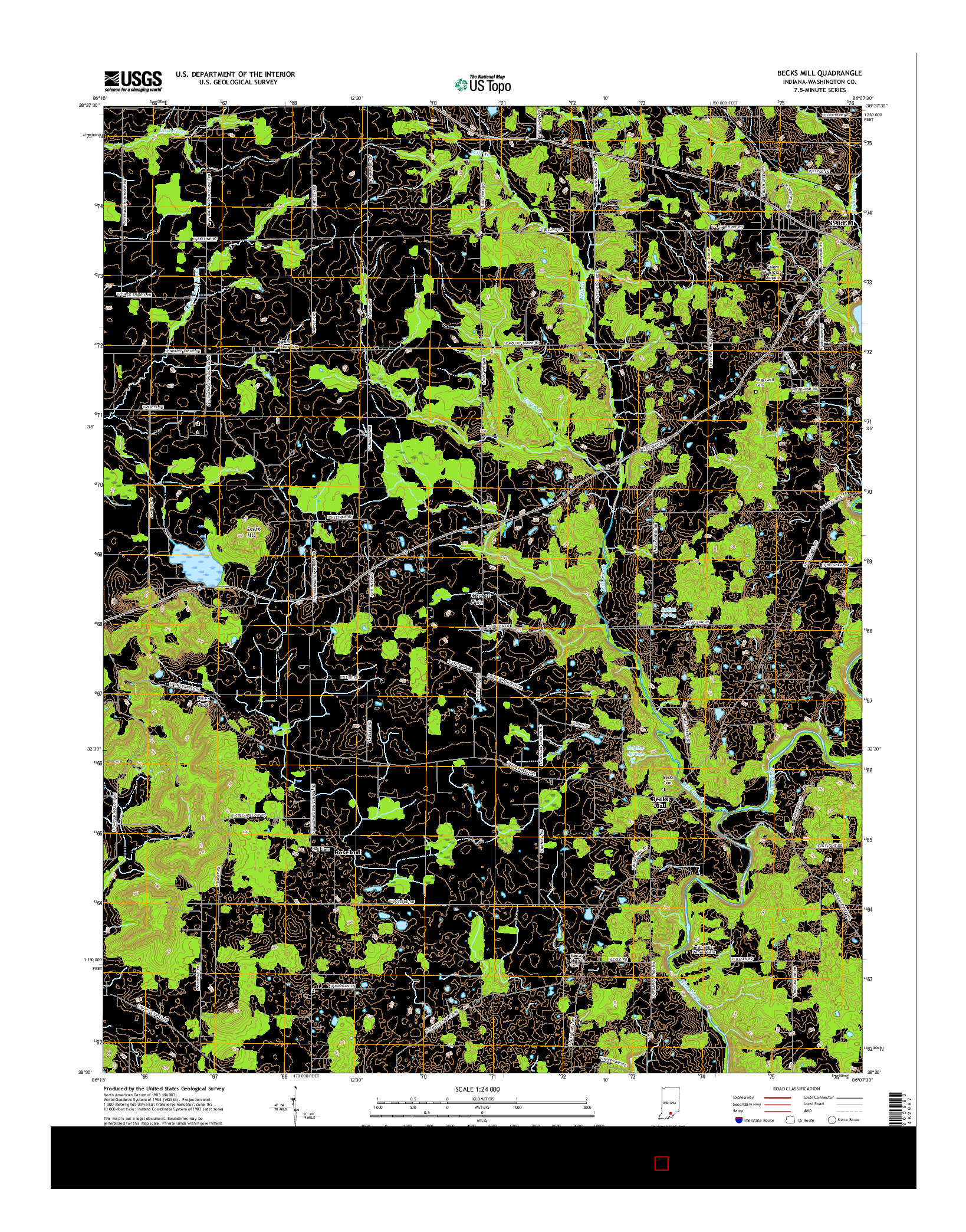 USGS US TOPO 7.5-MINUTE MAP FOR BECKS MILL, IN 2016