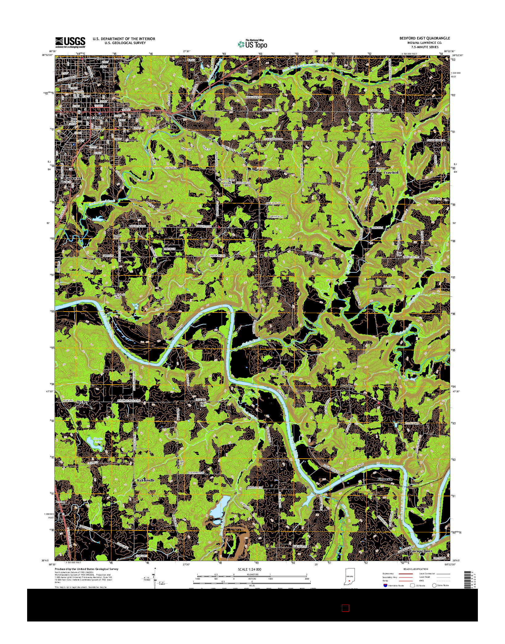 USGS US TOPO 7.5-MINUTE MAP FOR BEDFORD EAST, IN 2016