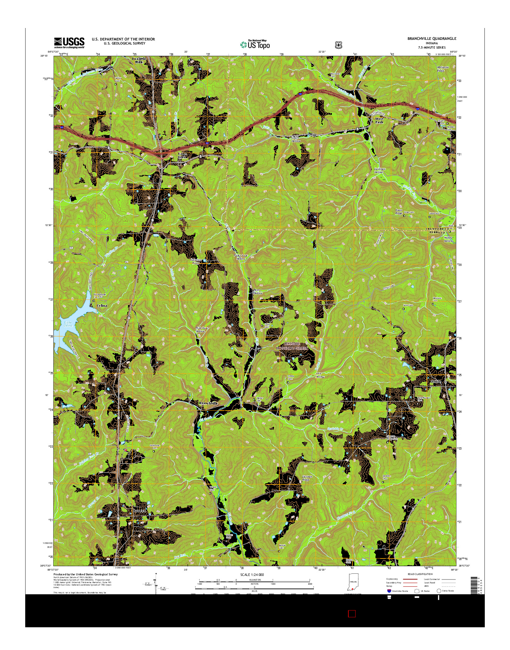 USGS US TOPO 7.5-MINUTE MAP FOR BRANCHVILLE, IN 2016