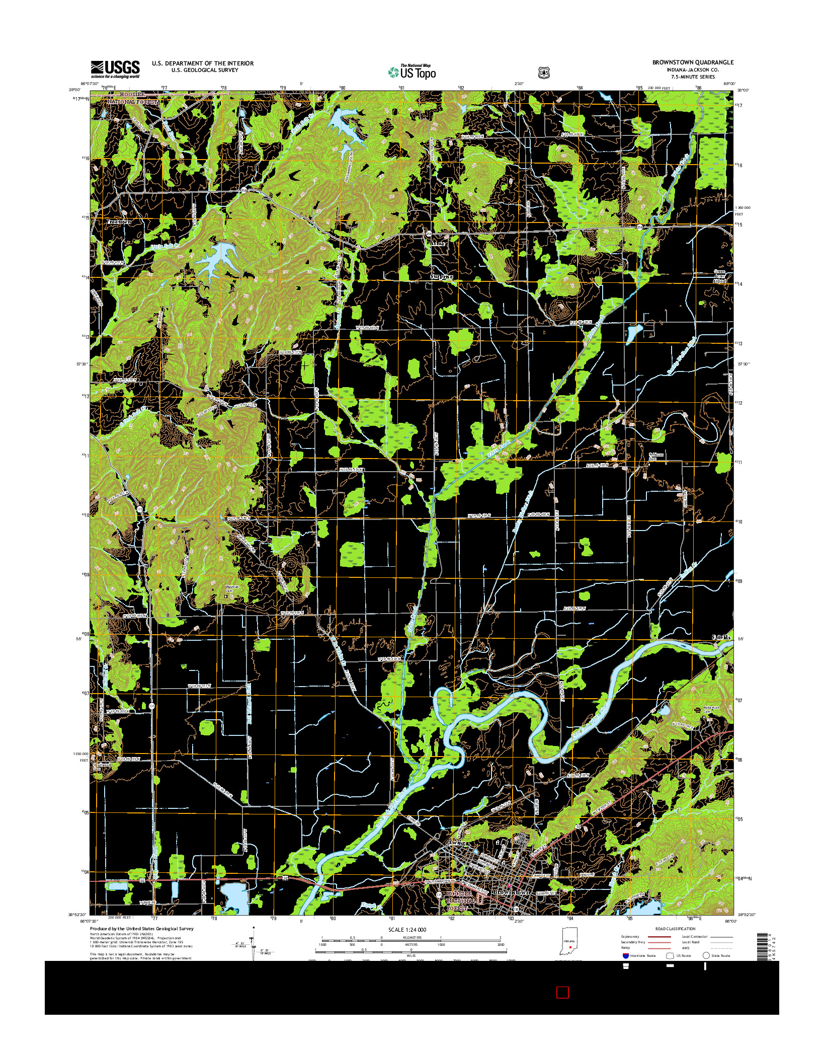 USGS US TOPO 7.5-MINUTE MAP FOR BROWNSTOWN, IN 2016
