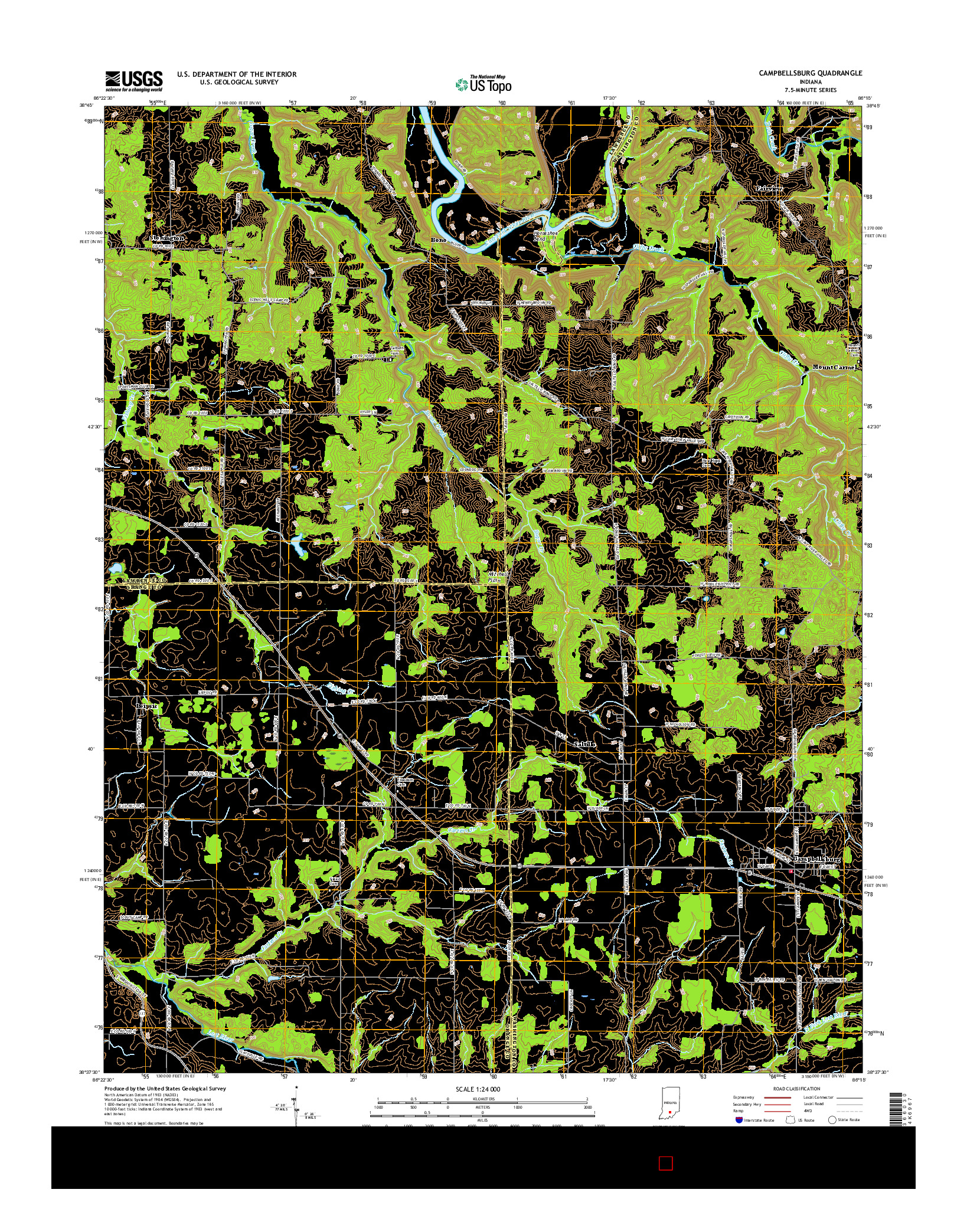USGS US TOPO 7.5-MINUTE MAP FOR CAMPBELLSBURG, IN 2016