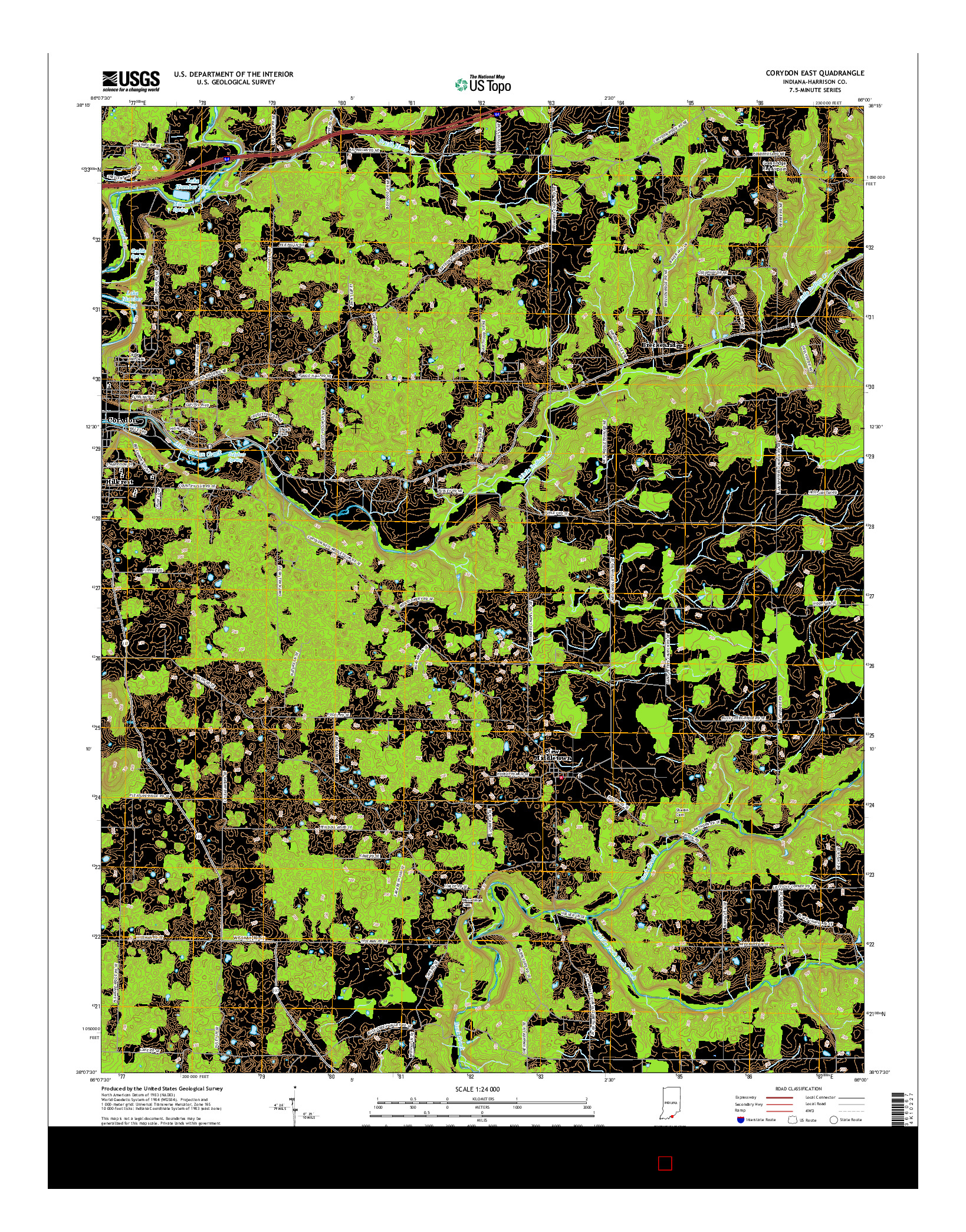 USGS US TOPO 7.5-MINUTE MAP FOR CORYDON EAST, IN 2016