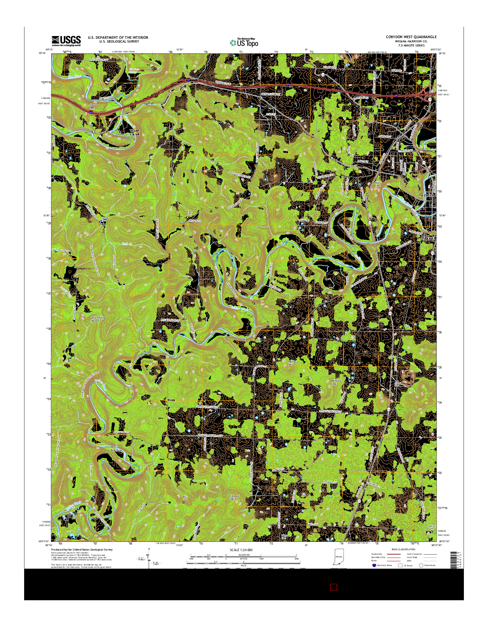 USGS US TOPO 7.5-MINUTE MAP FOR CORYDON WEST, IN 2016