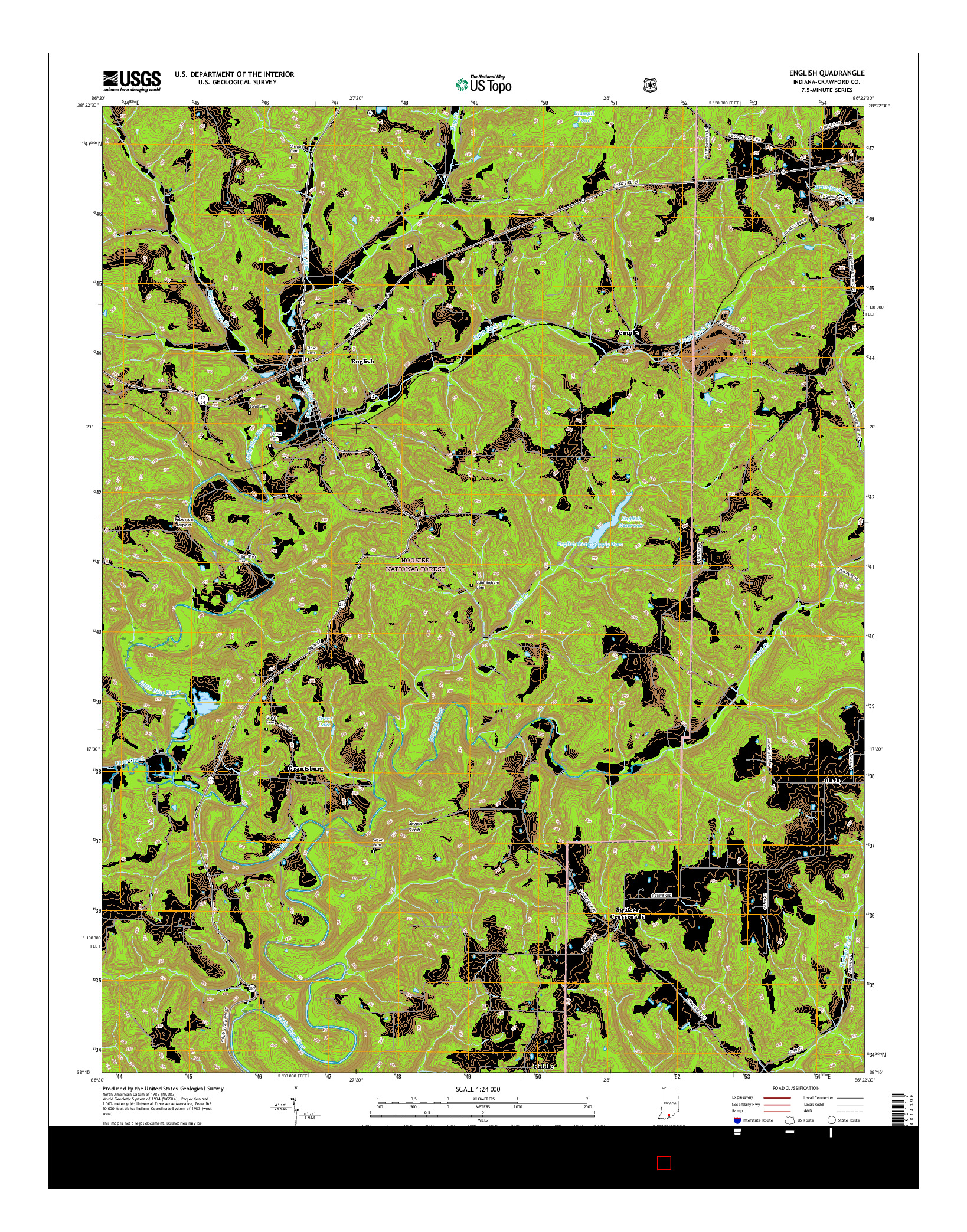 USGS US TOPO 7.5-MINUTE MAP FOR ENGLISH, IN 2016