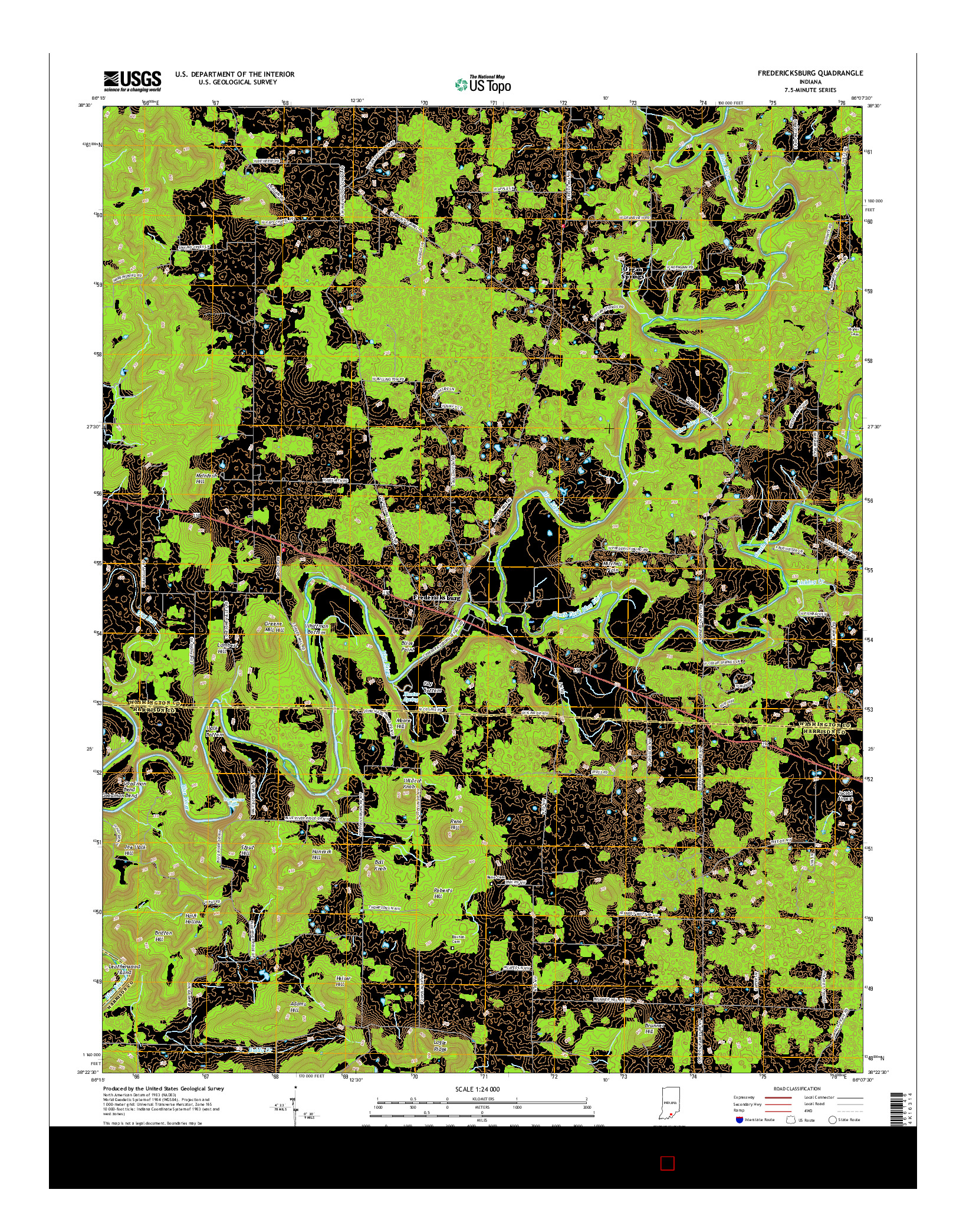 USGS US TOPO 7.5-MINUTE MAP FOR FREDERICKSBURG, IN 2016