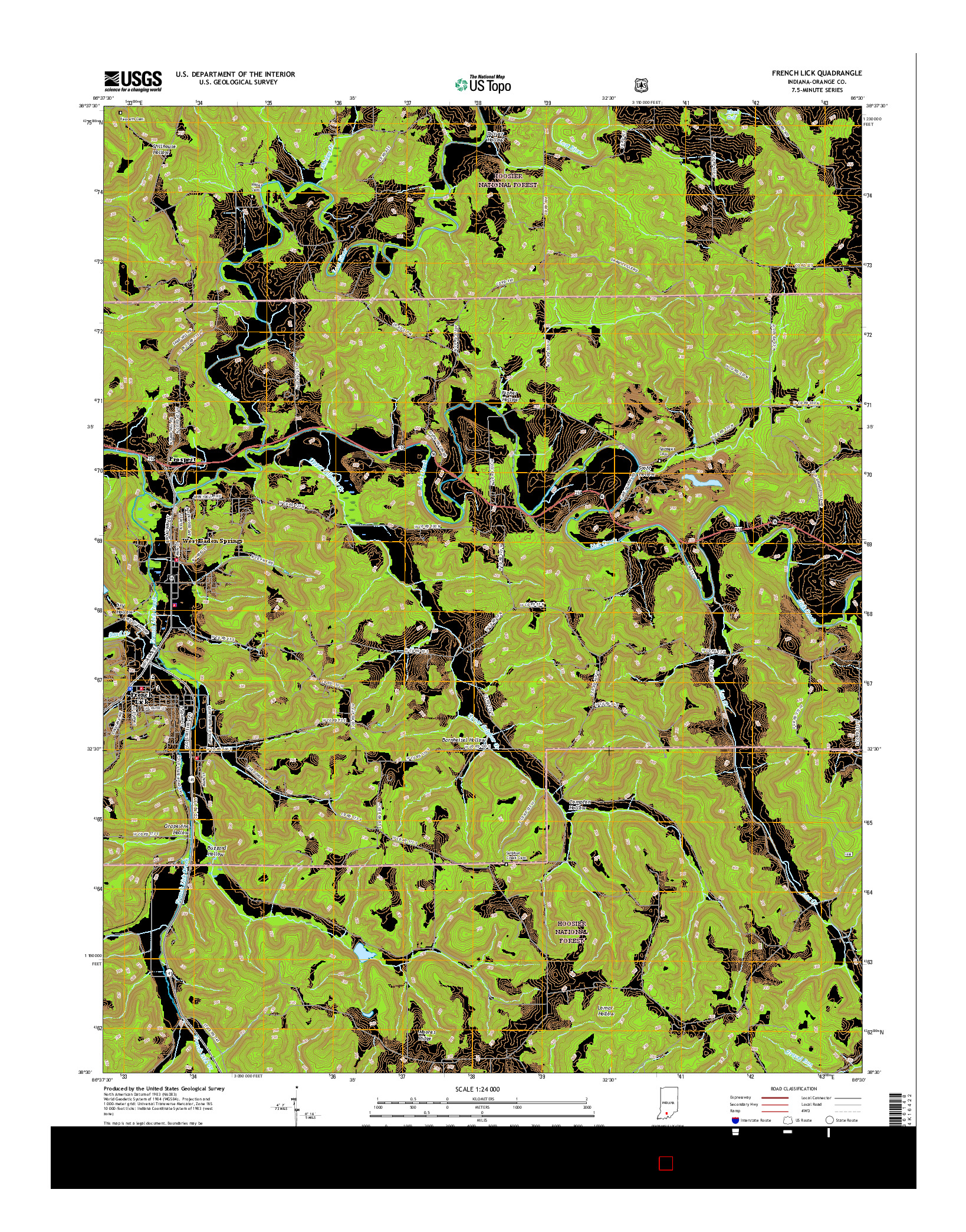 USGS US TOPO 7.5-MINUTE MAP FOR FRENCH LICK, IN 2016