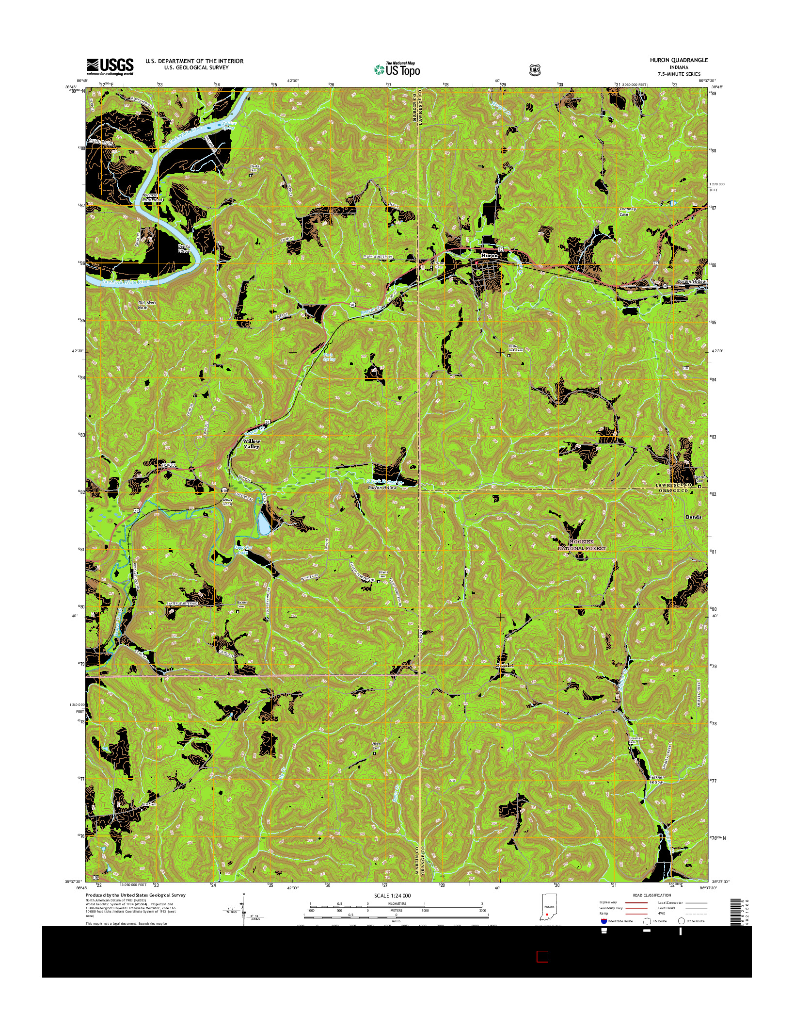 USGS US TOPO 7.5-MINUTE MAP FOR HURON, IN 2016