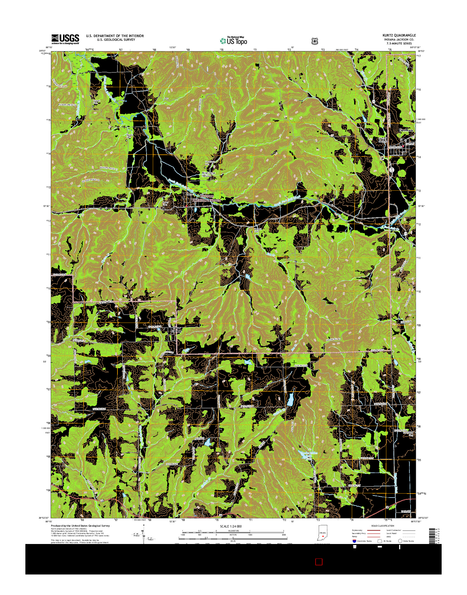 USGS US TOPO 7.5-MINUTE MAP FOR KURTZ, IN 2016