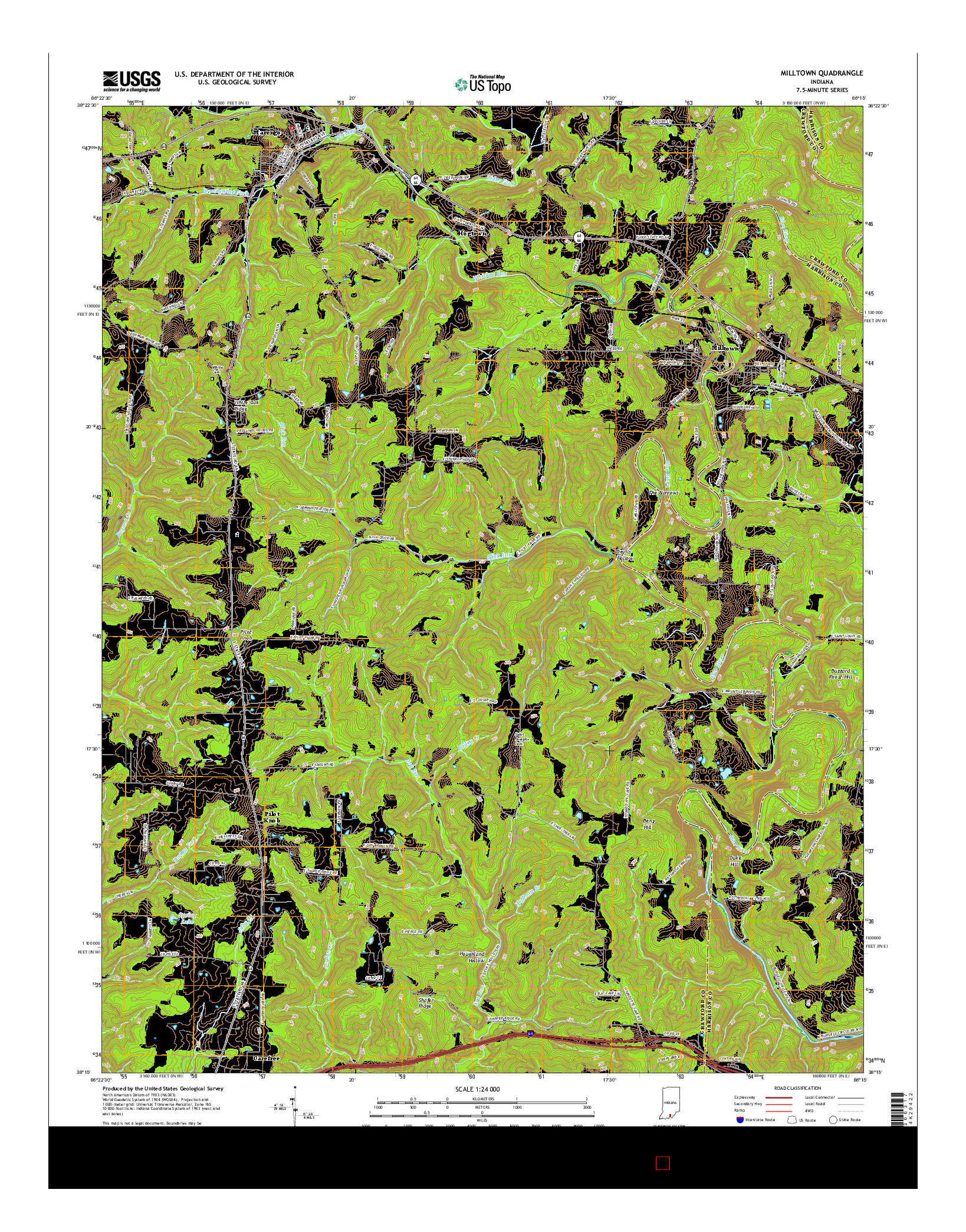 USGS US TOPO 7.5-MINUTE MAP FOR MILLTOWN, IN 2016