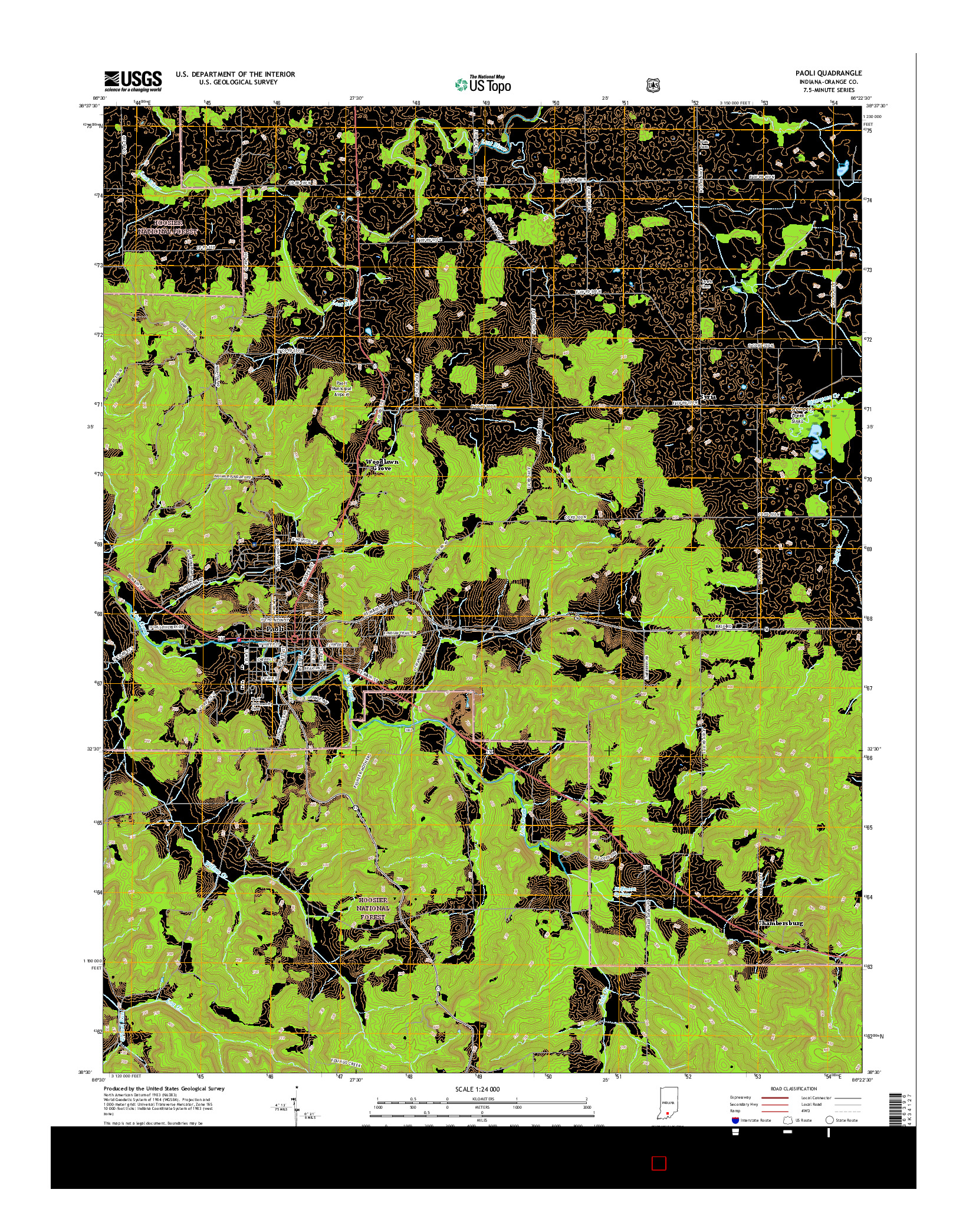 USGS US TOPO 7.5-MINUTE MAP FOR PAOLI, IN 2016