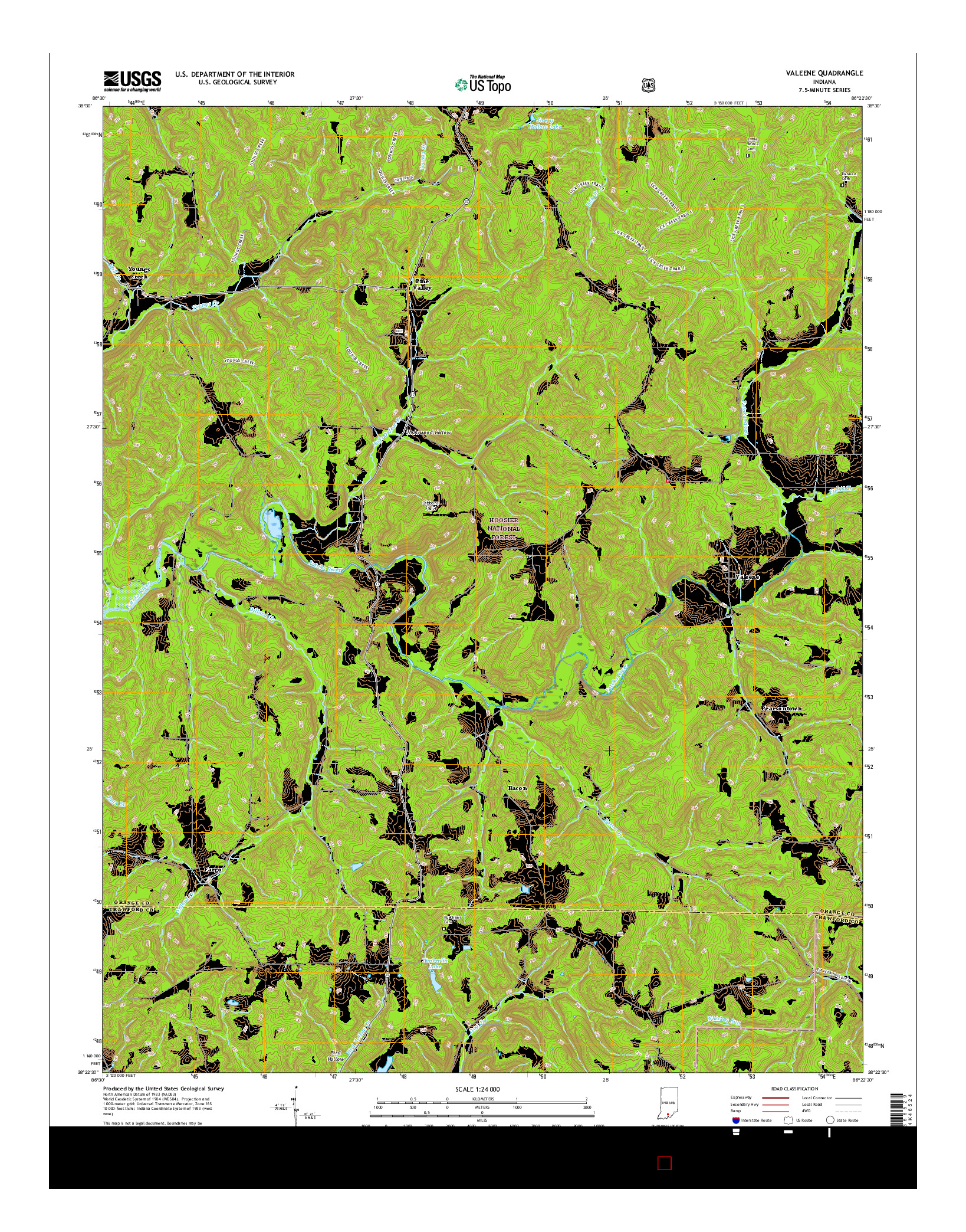 USGS US TOPO 7.5-MINUTE MAP FOR VALEENE, IN 2016