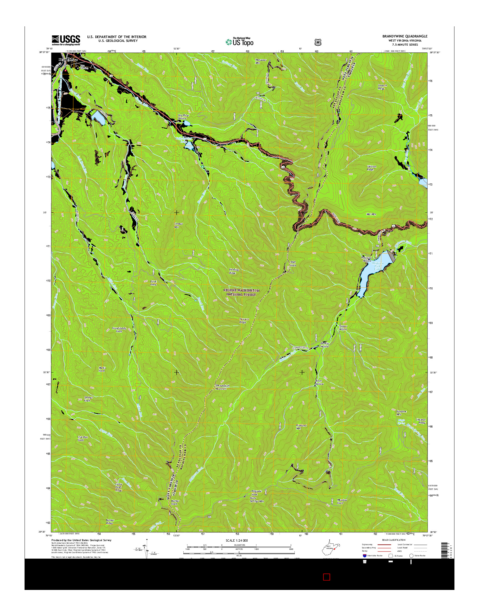 USGS US TOPO 7.5-MINUTE MAP FOR BRANDYWINE, WV-VA 2016