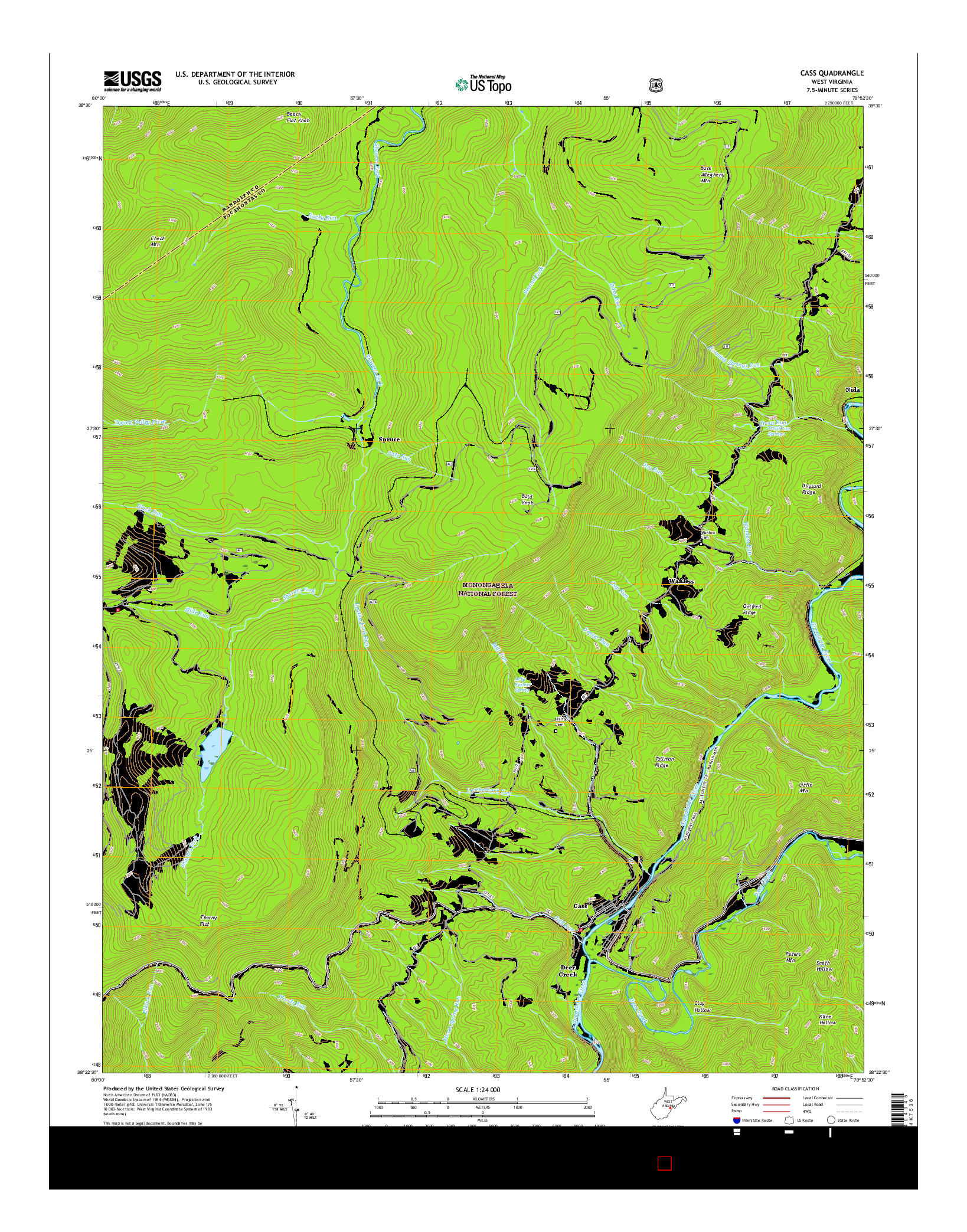 USGS US TOPO 7.5-MINUTE MAP FOR CASS, WV 2016