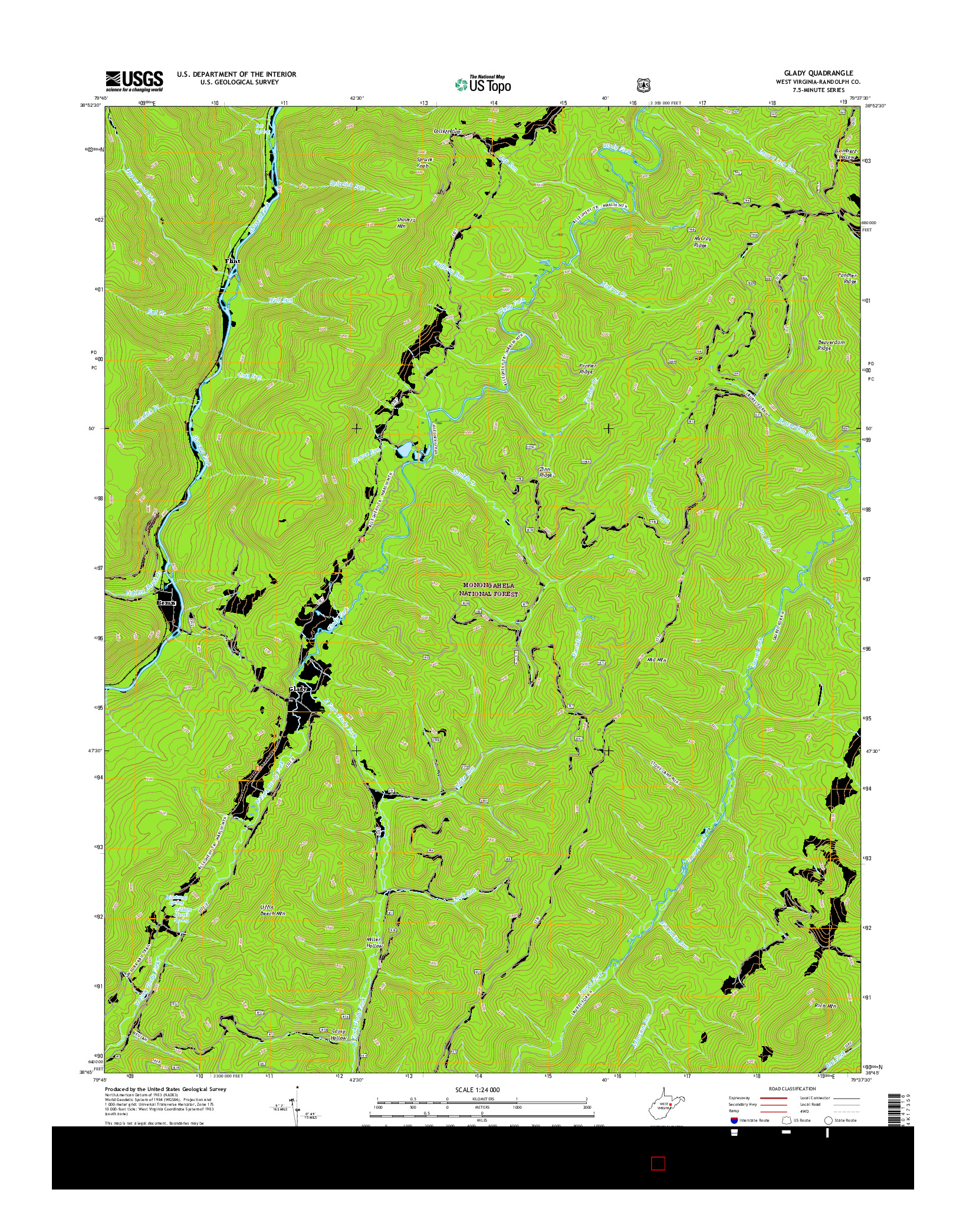 USGS US TOPO 7.5-MINUTE MAP FOR GLADY, WV 2016
