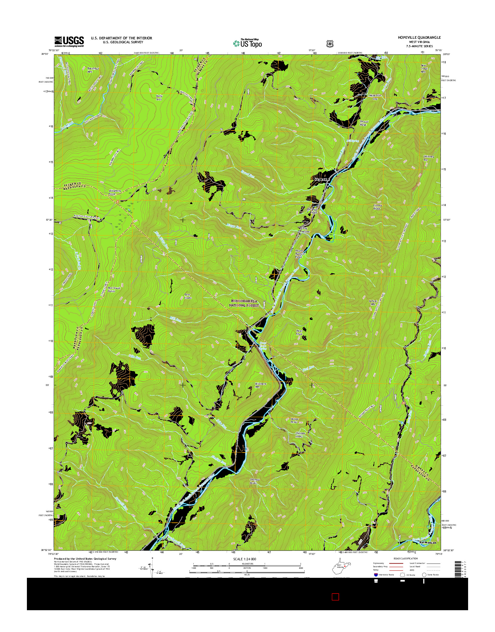 USGS US TOPO 7.5-MINUTE MAP FOR HOPEVILLE, WV 2016