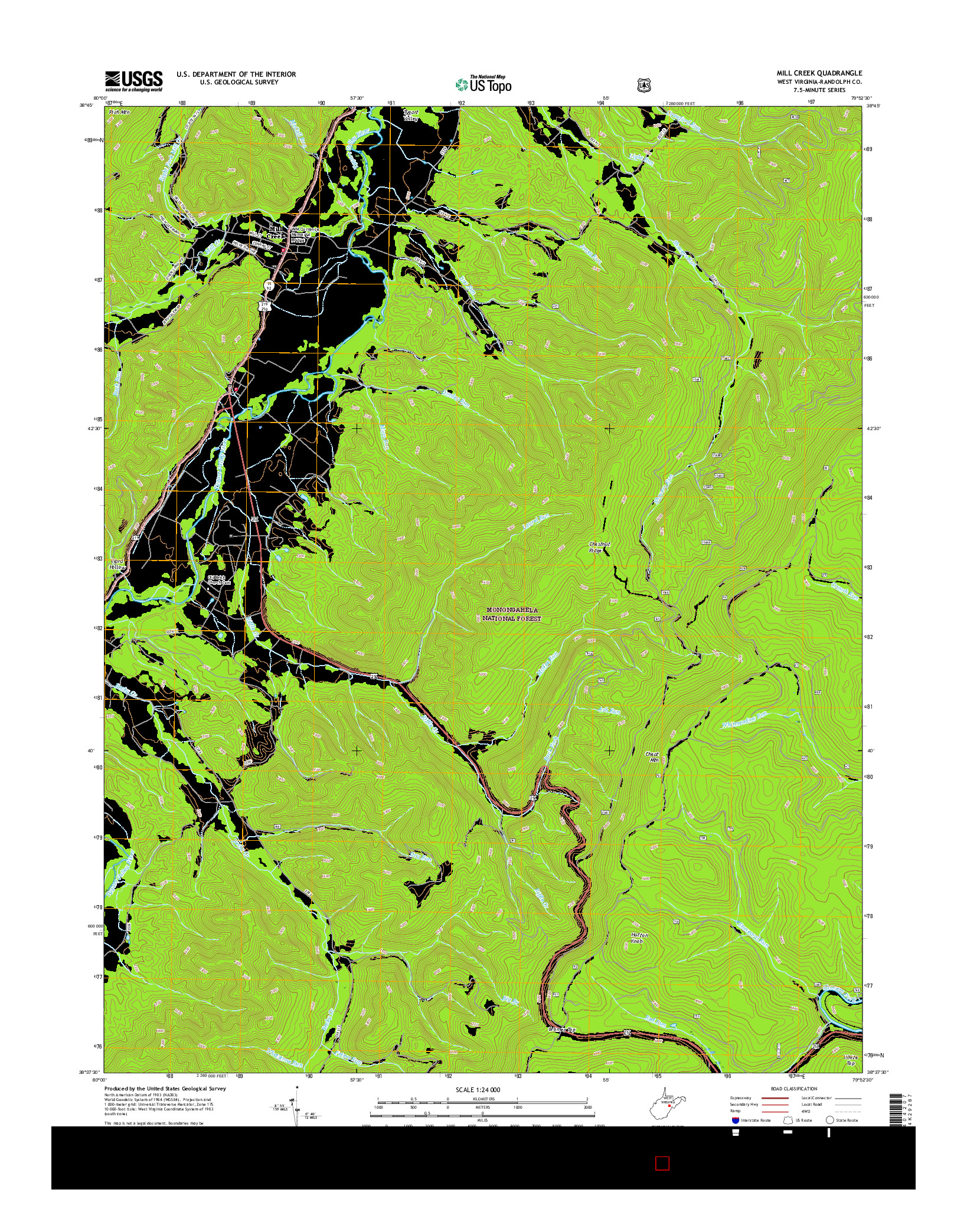 USGS US TOPO 7.5-MINUTE MAP FOR MILL CREEK, WV 2016