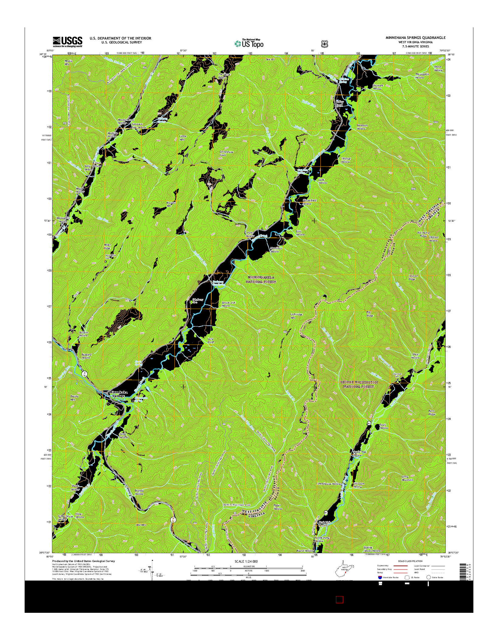 USGS US TOPO 7.5-MINUTE MAP FOR MINNEHAHA SPRINGS, WV-VA 2016