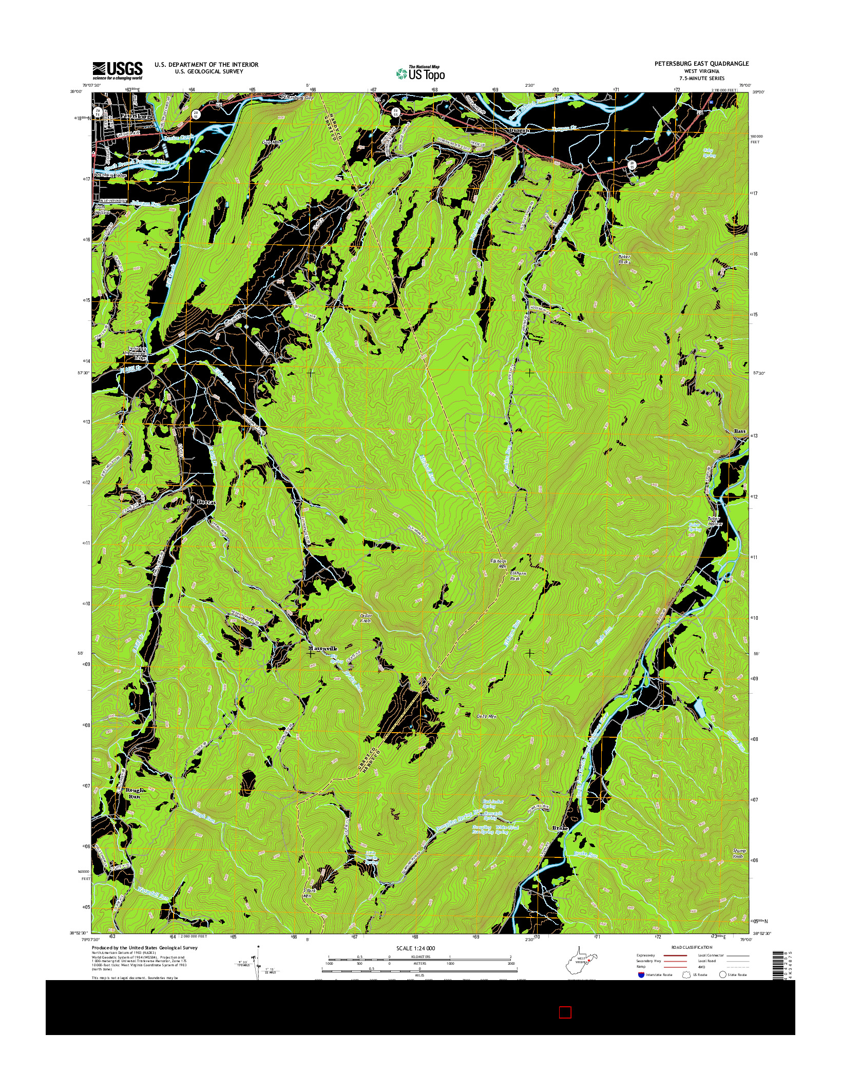 USGS US TOPO 7.5-MINUTE MAP FOR PETERSBURG EAST, WV 2016