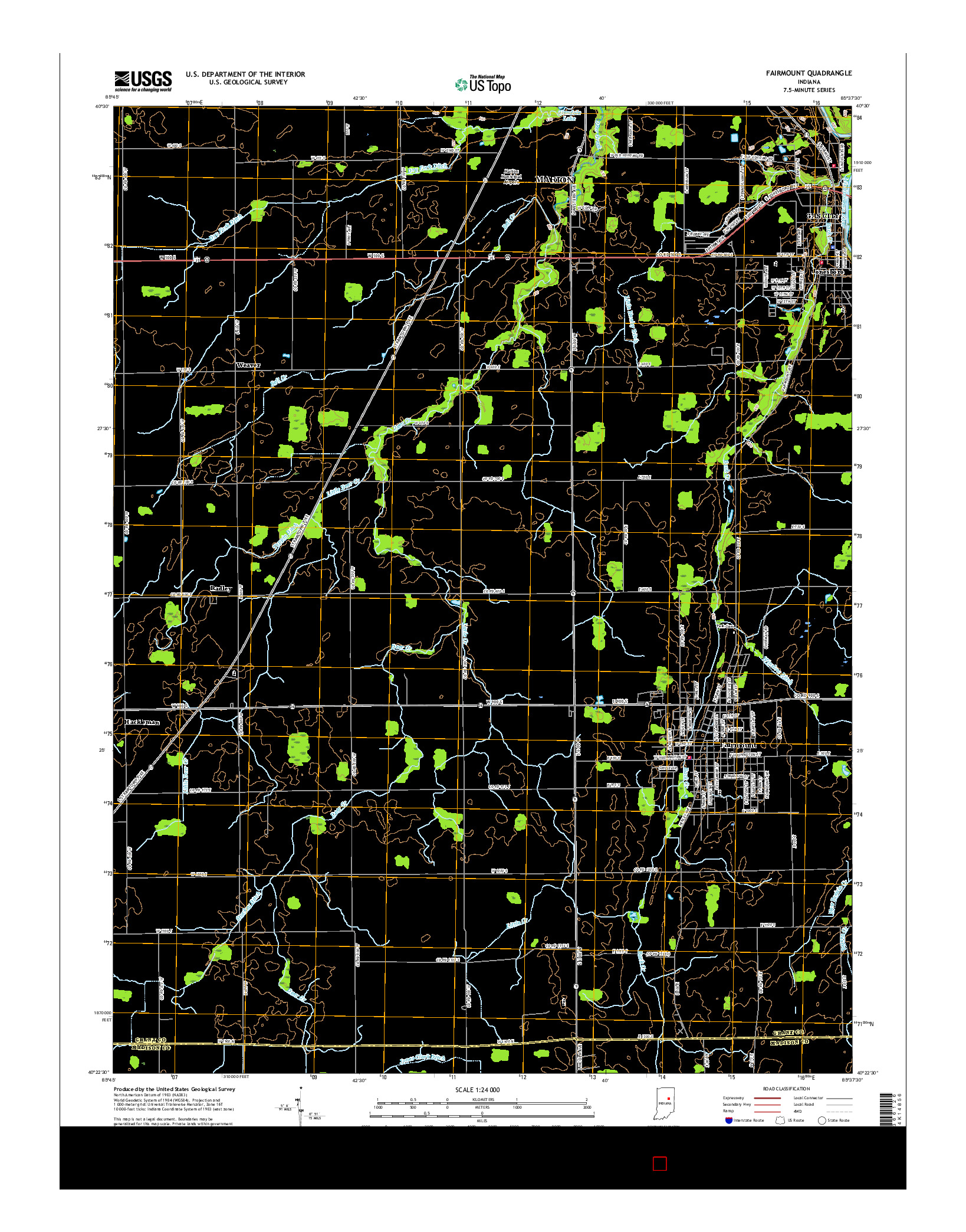 USGS US TOPO 7.5-MINUTE MAP FOR FAIRMOUNT, IN 2016