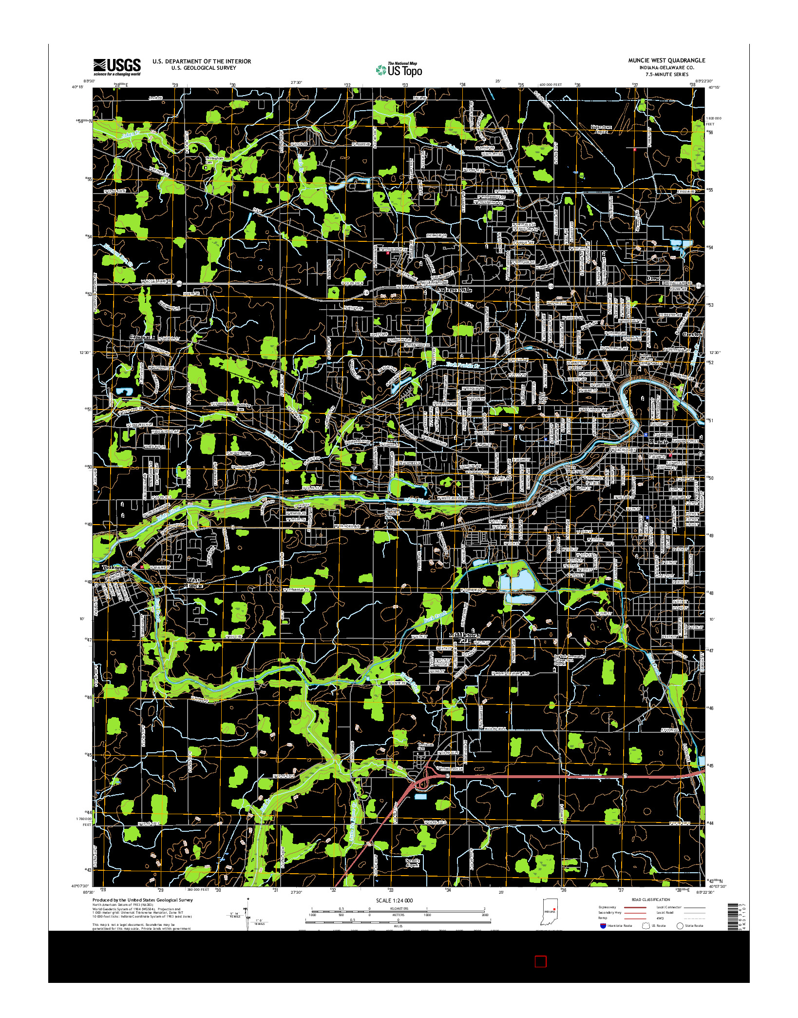 USGS US TOPO 7.5-MINUTE MAP FOR MUNCIE WEST, IN 2016