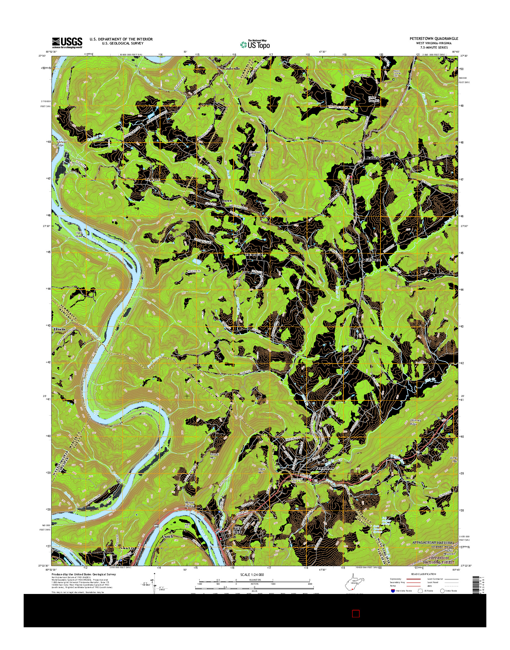 USGS US TOPO 7.5-MINUTE MAP FOR PETERSTOWN, WV-VA 2016
