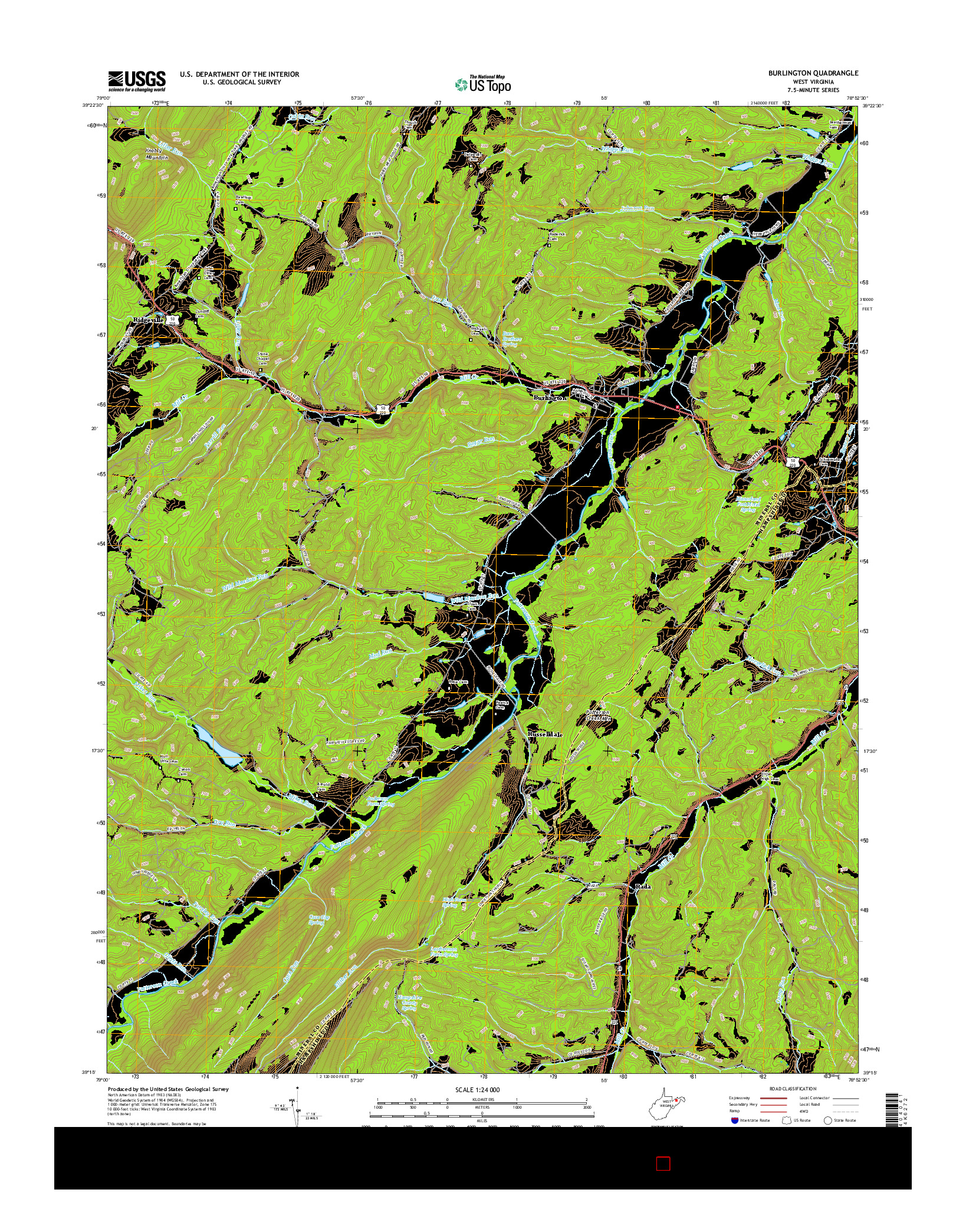 USGS US TOPO 7.5-MINUTE MAP FOR BURLINGTON, WV 2016