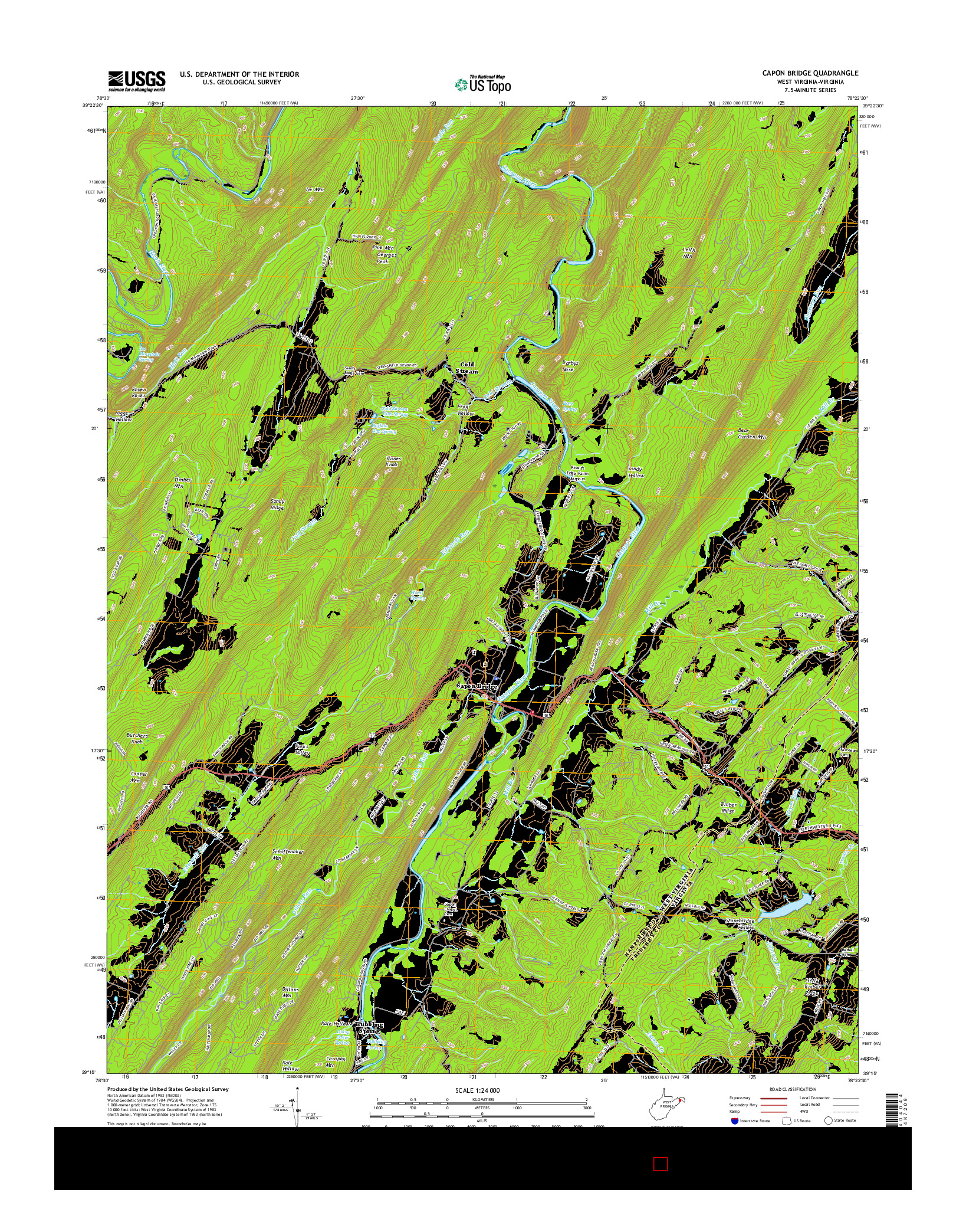 USGS US TOPO 7.5-MINUTE MAP FOR CAPON BRIDGE, WV-VA 2016