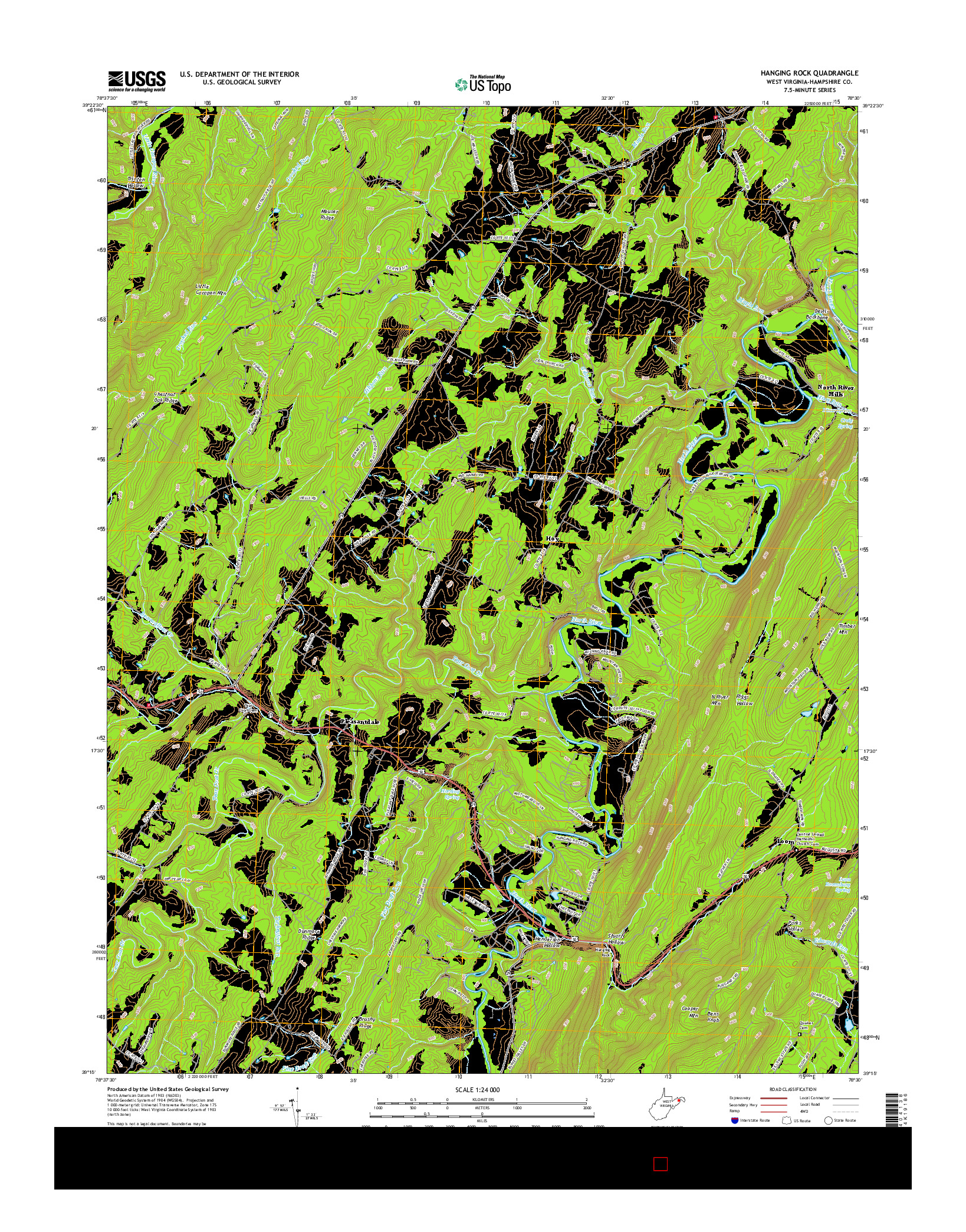 USGS US TOPO 7.5-MINUTE MAP FOR HANGING ROCK, WV 2016