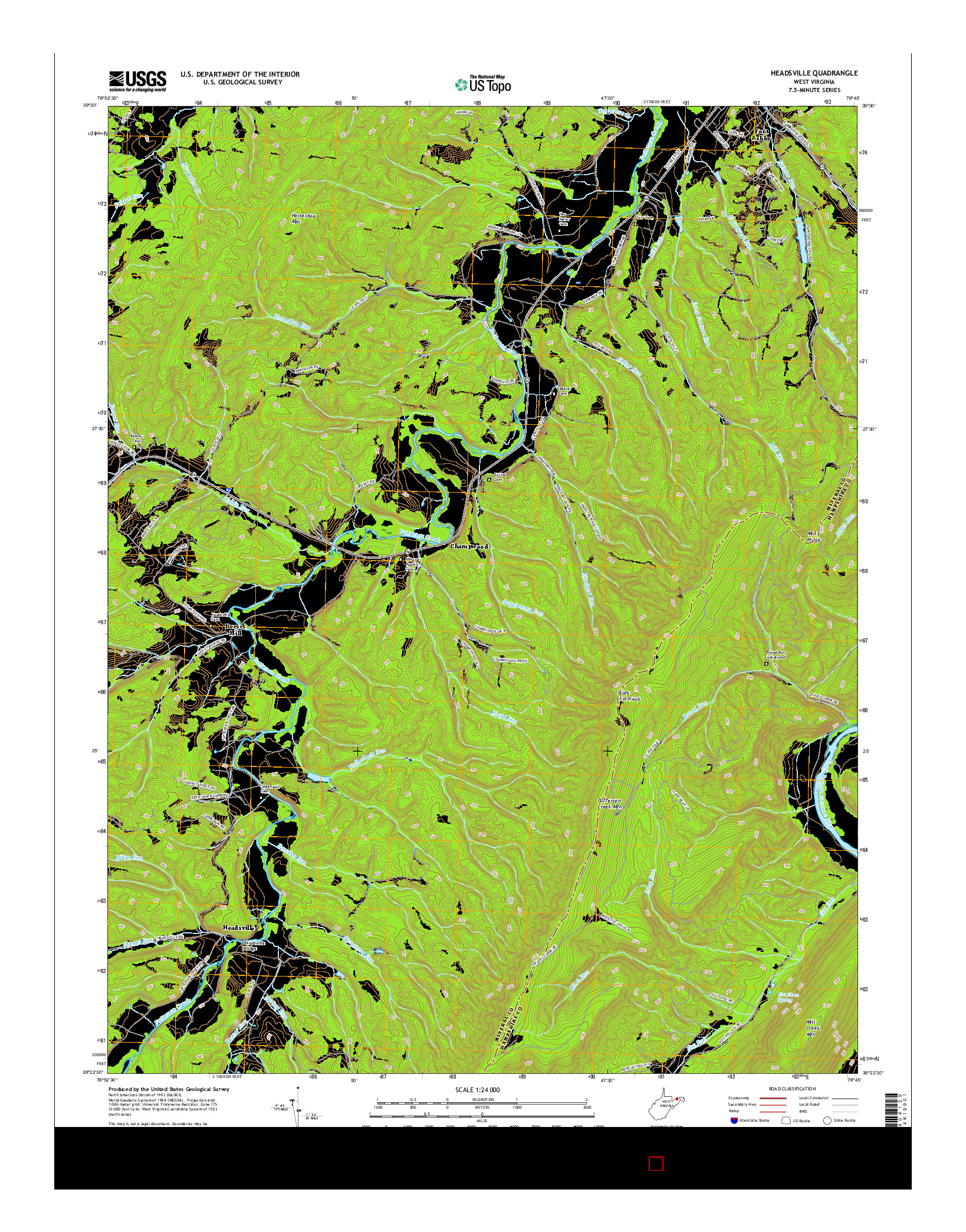 USGS US TOPO 7.5-MINUTE MAP FOR HEADSVILLE, WV 2016