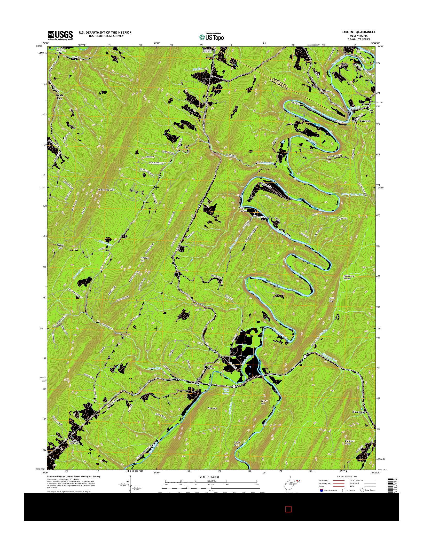 USGS US TOPO 7.5-MINUTE MAP FOR LARGENT, WV 2016