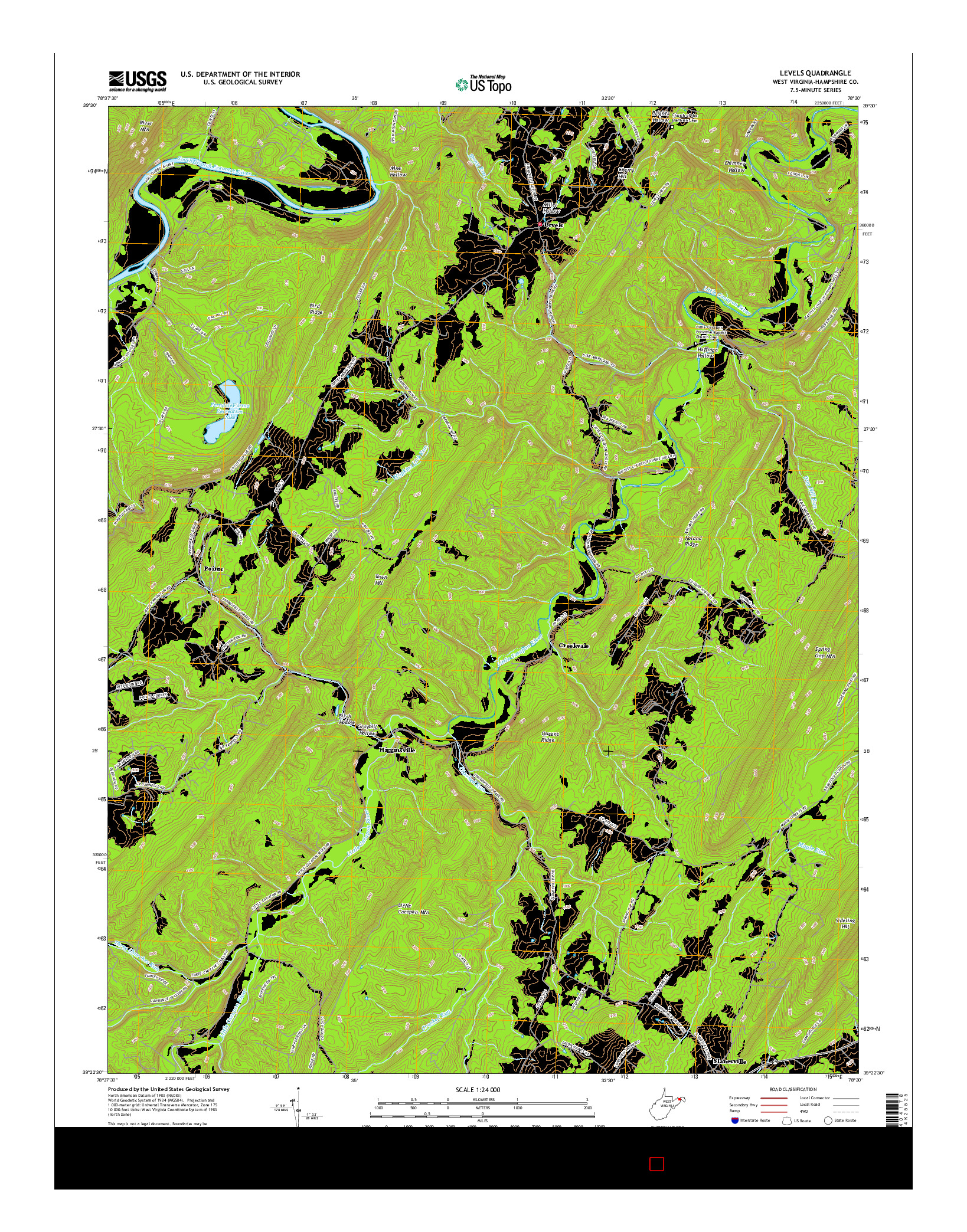 USGS US TOPO 7.5-MINUTE MAP FOR LEVELS, WV 2016