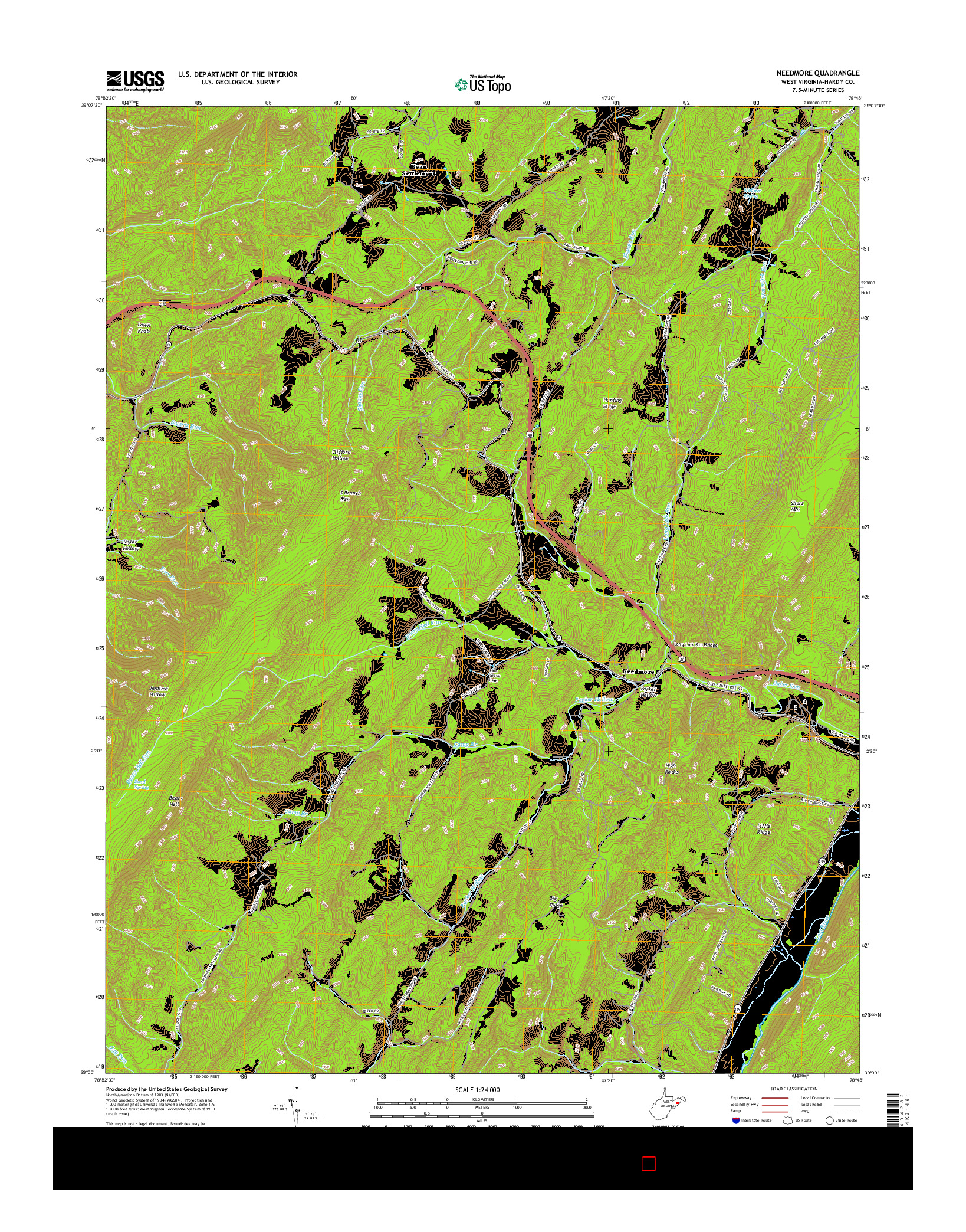 USGS US TOPO 7.5-MINUTE MAP FOR NEEDMORE, WV 2016