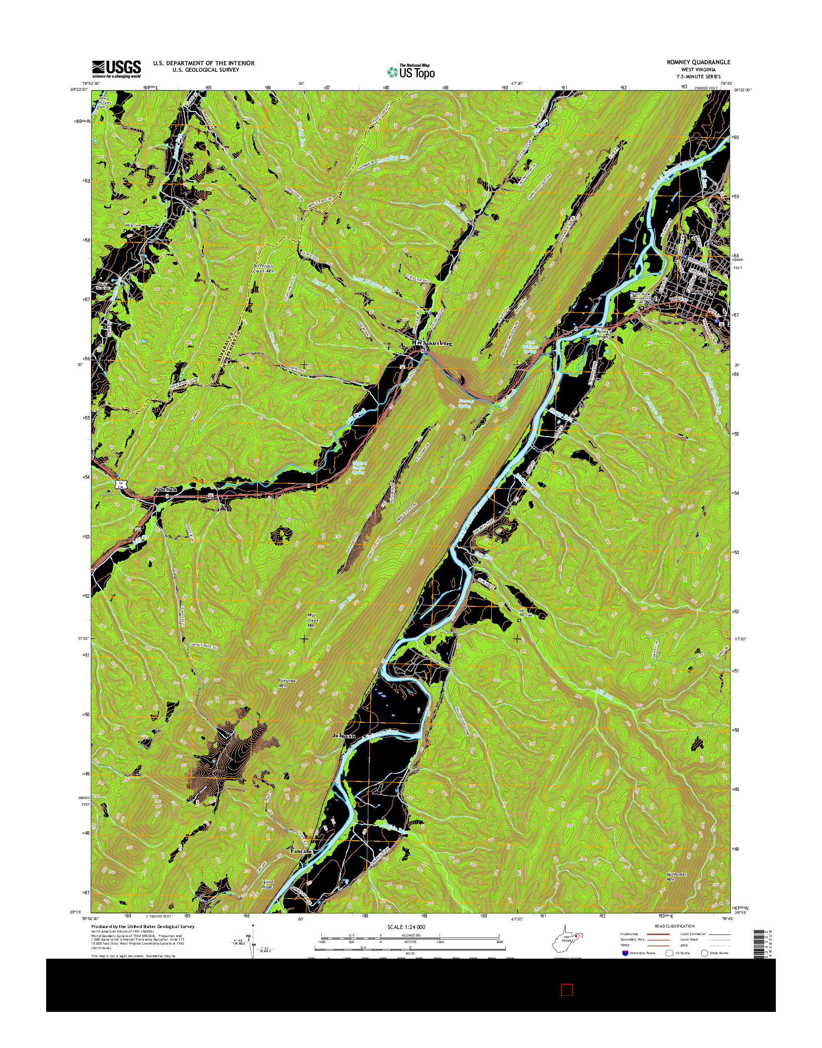 USGS US TOPO 7.5-MINUTE MAP FOR ROMNEY, WV 2016