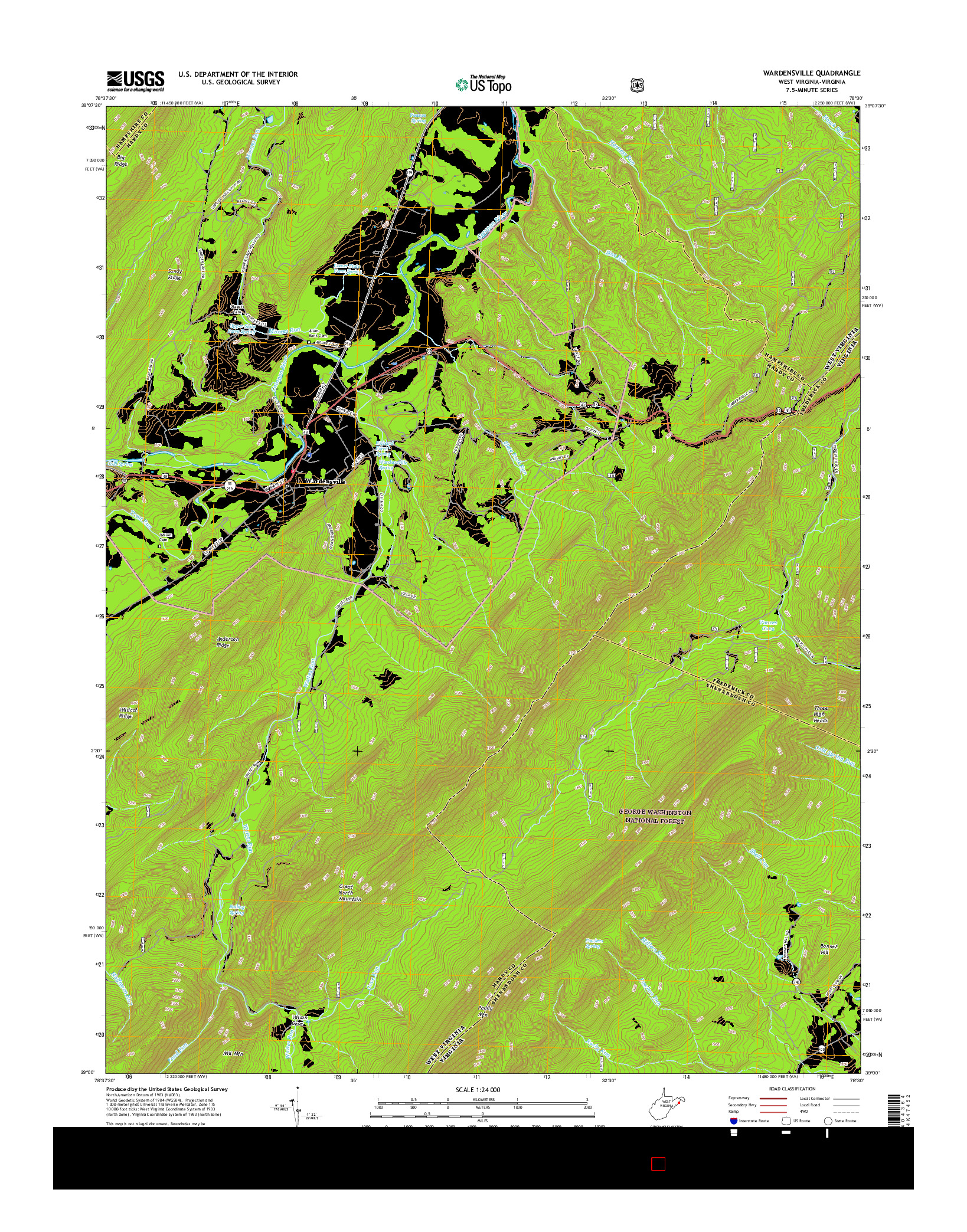 USGS US TOPO 7.5-MINUTE MAP FOR WARDENSVILLE, WV-VA 2016