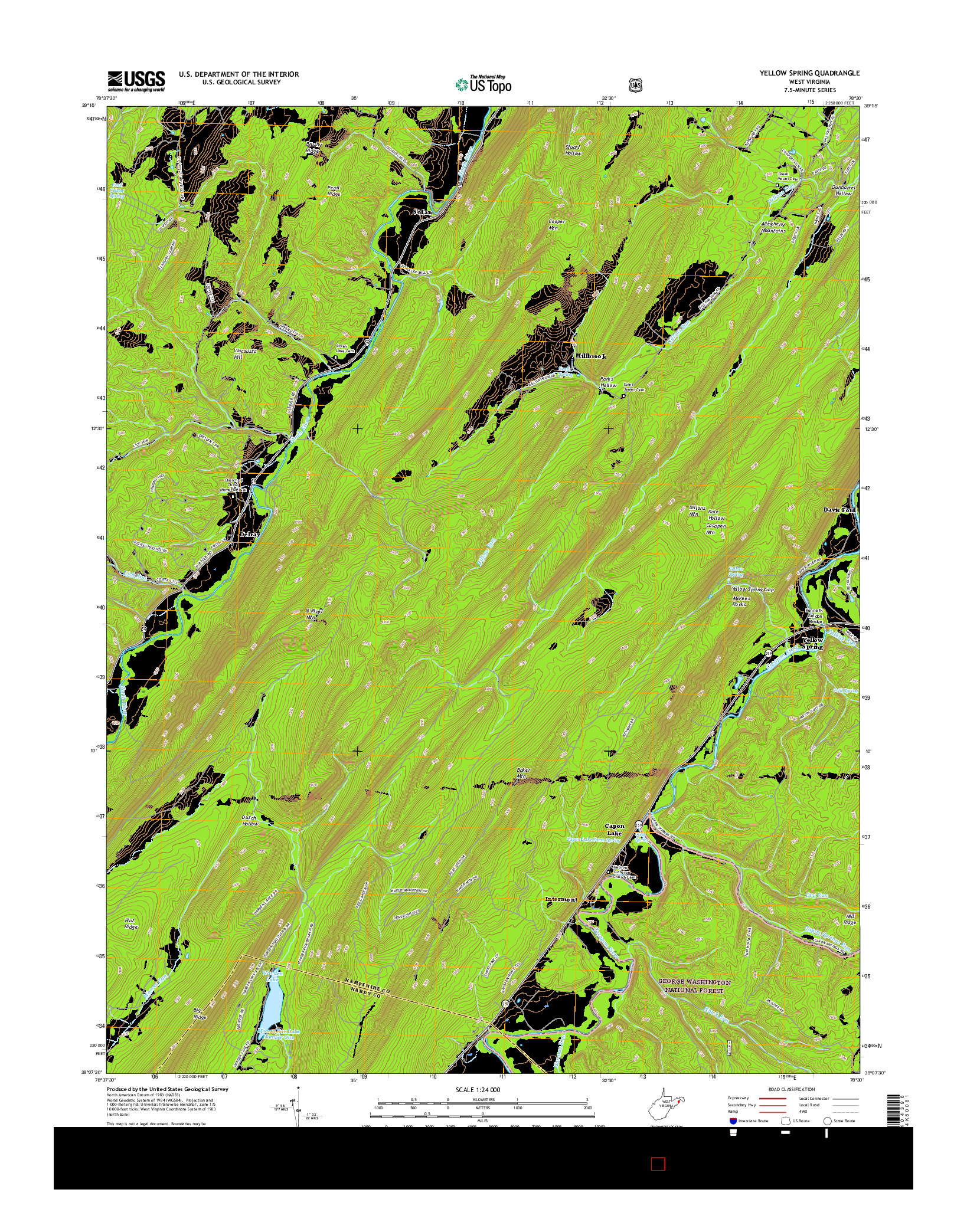 USGS US TOPO 7.5-MINUTE MAP FOR YELLOW SPRING, WV 2016