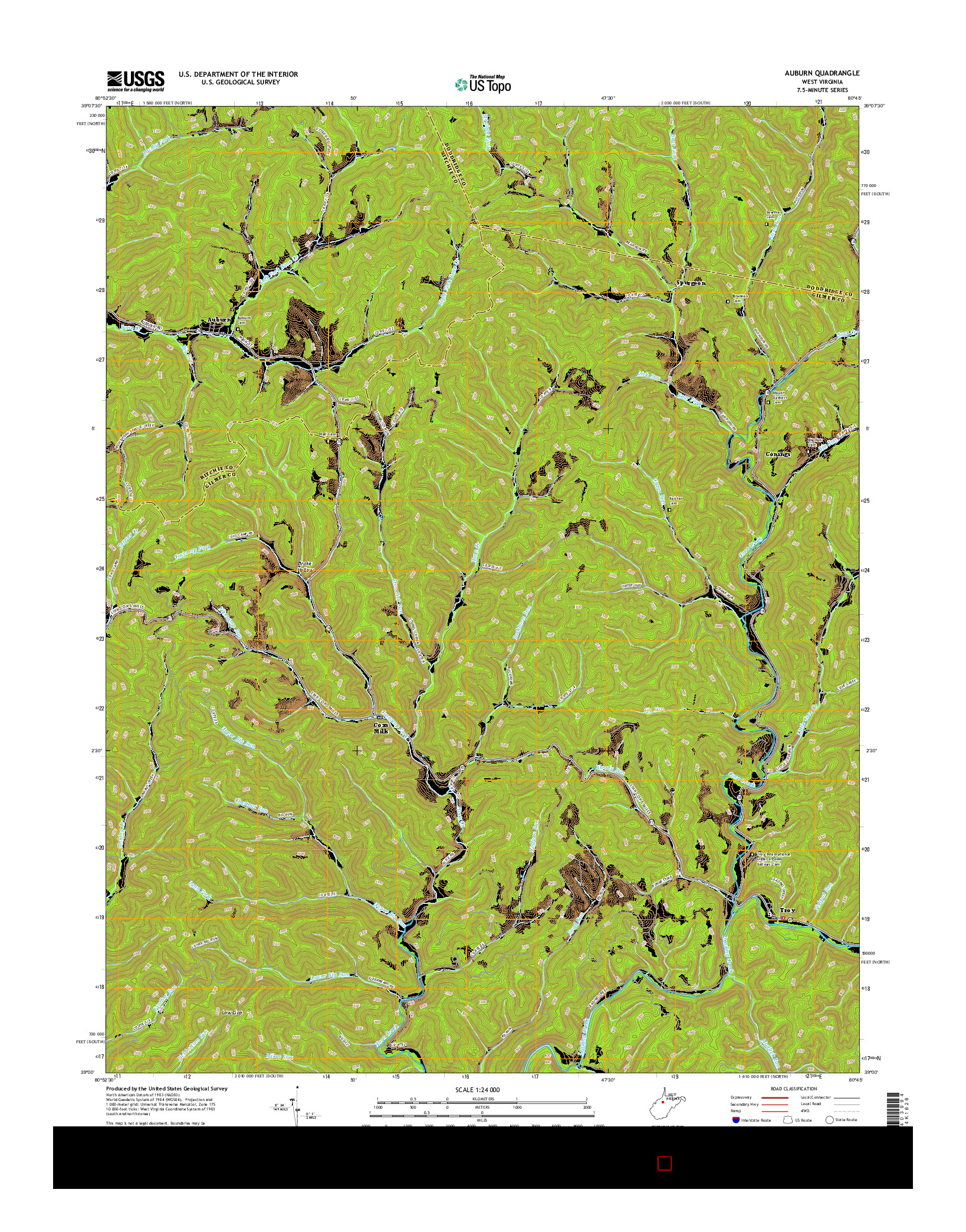 USGS US TOPO 7.5-MINUTE MAP FOR AUBURN, WV 2016