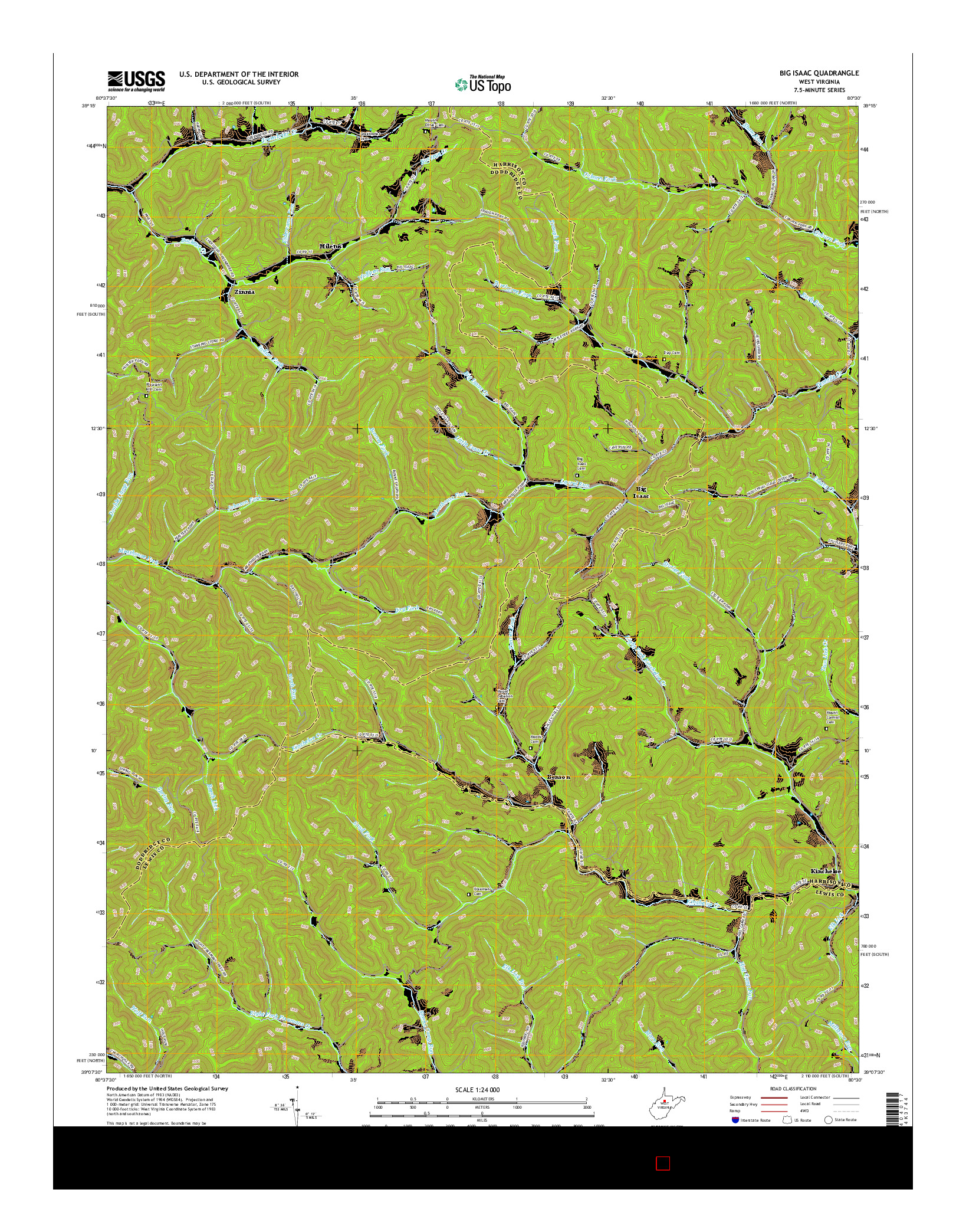 USGS US TOPO 7.5-MINUTE MAP FOR BIG ISAAC, WV 2016