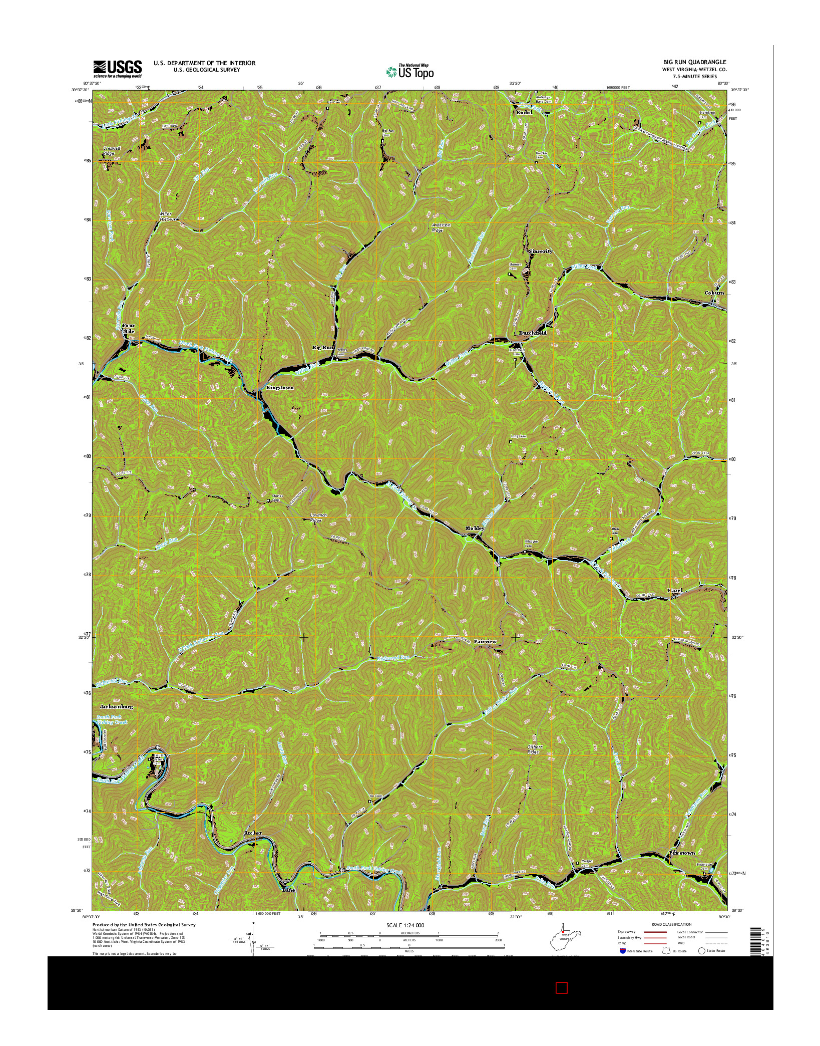 USGS US TOPO 7.5-MINUTE MAP FOR BIG RUN, WV 2016
