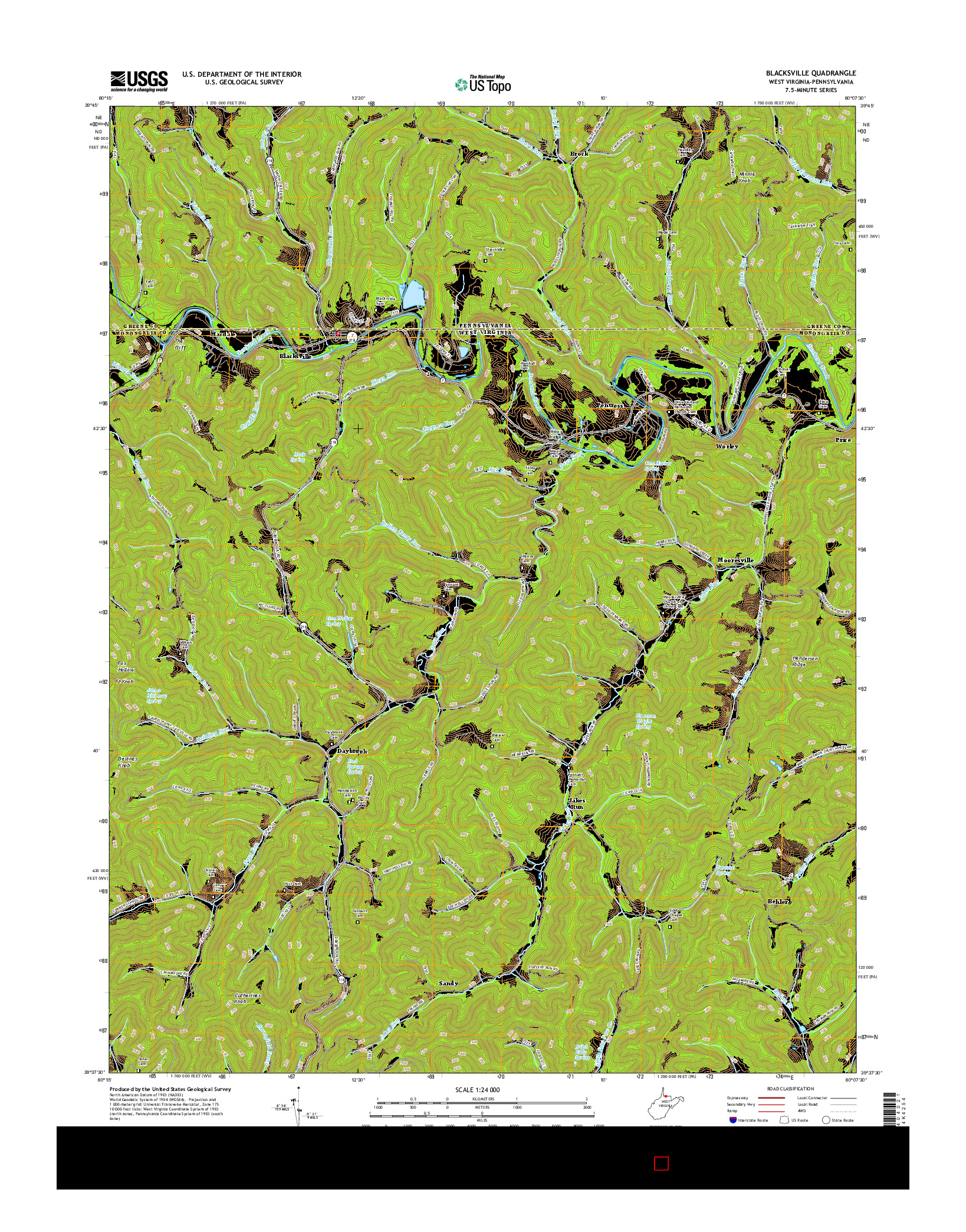 USGS US TOPO 7.5-MINUTE MAP FOR BLACKSVILLE, WV-PA 2016