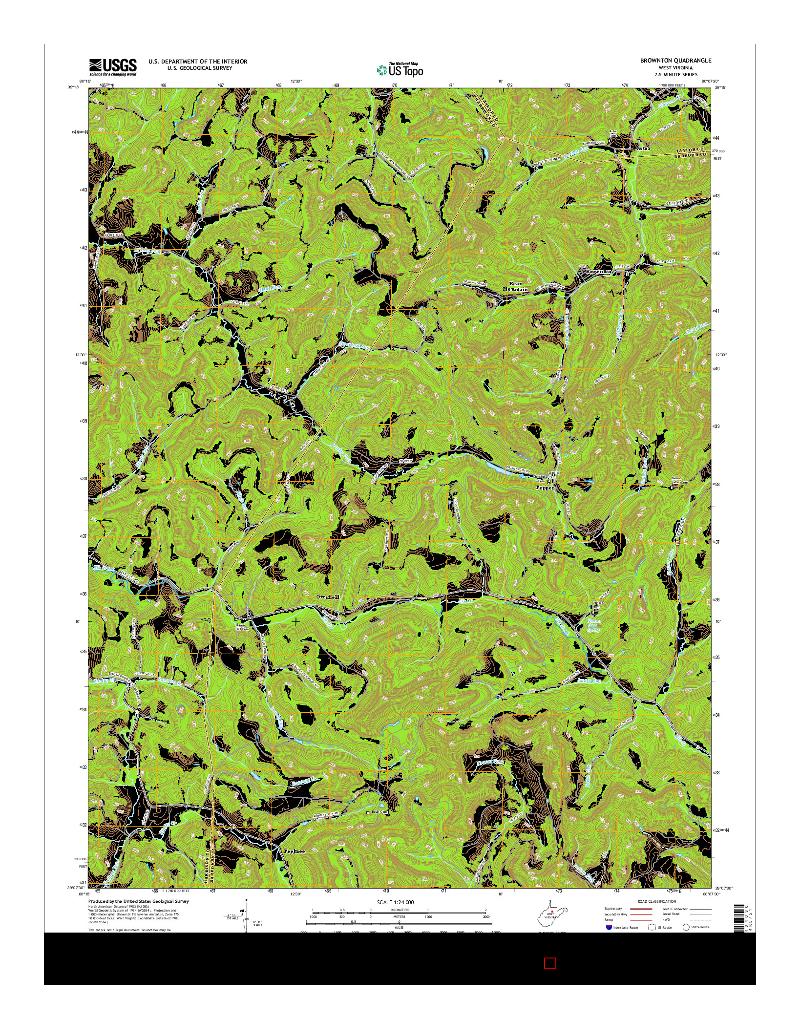 USGS US TOPO 7.5-MINUTE MAP FOR BROWNTON, WV 2016