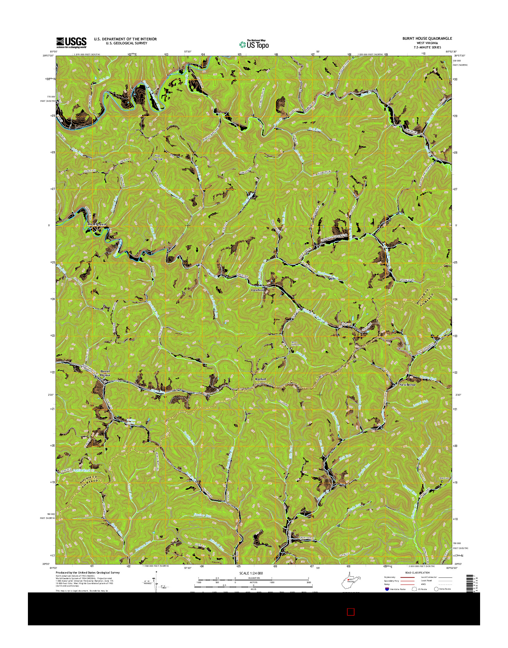 USGS US TOPO 7.5-MINUTE MAP FOR BURNT HOUSE, WV 2016